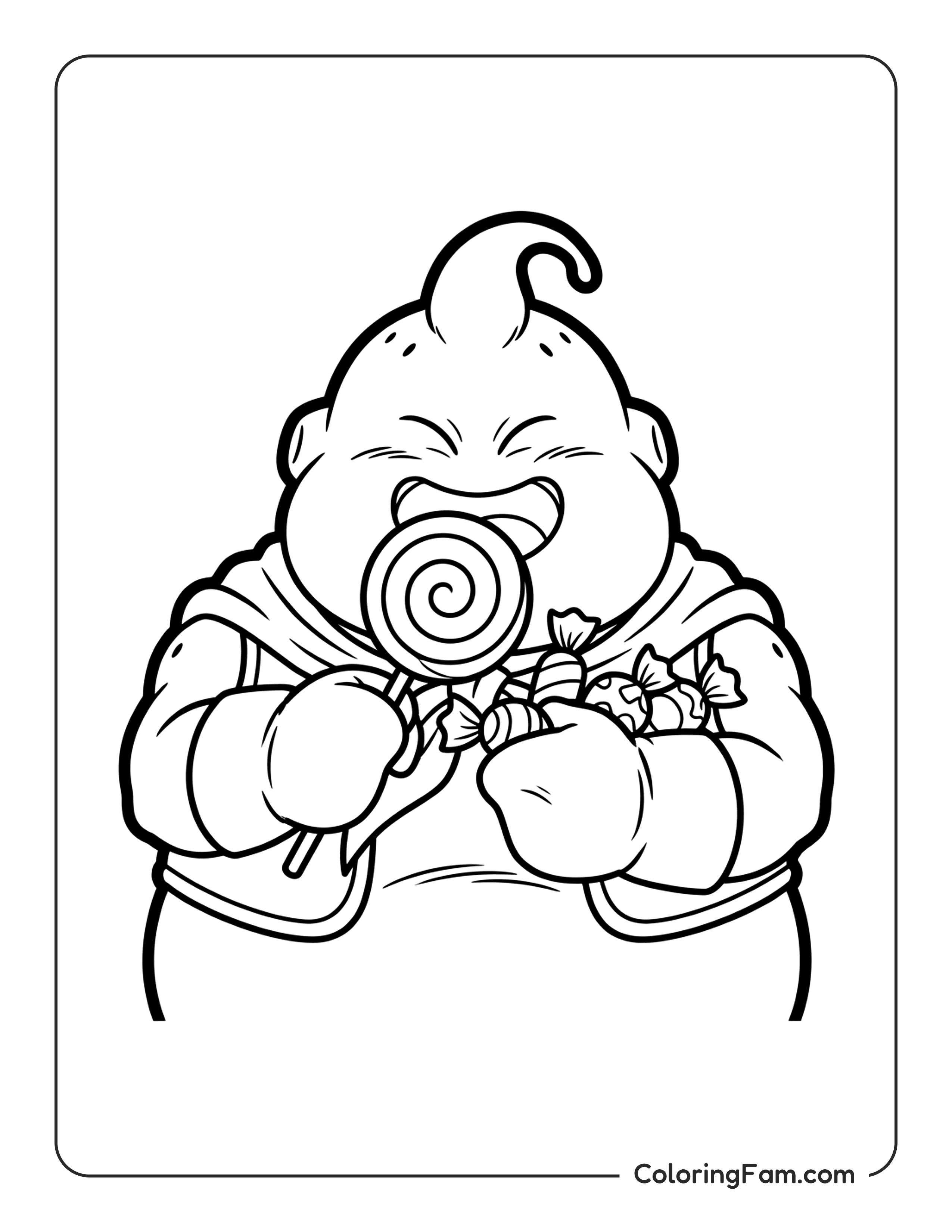 Majin Buu Eating Candy And Looking Happy coloring page
