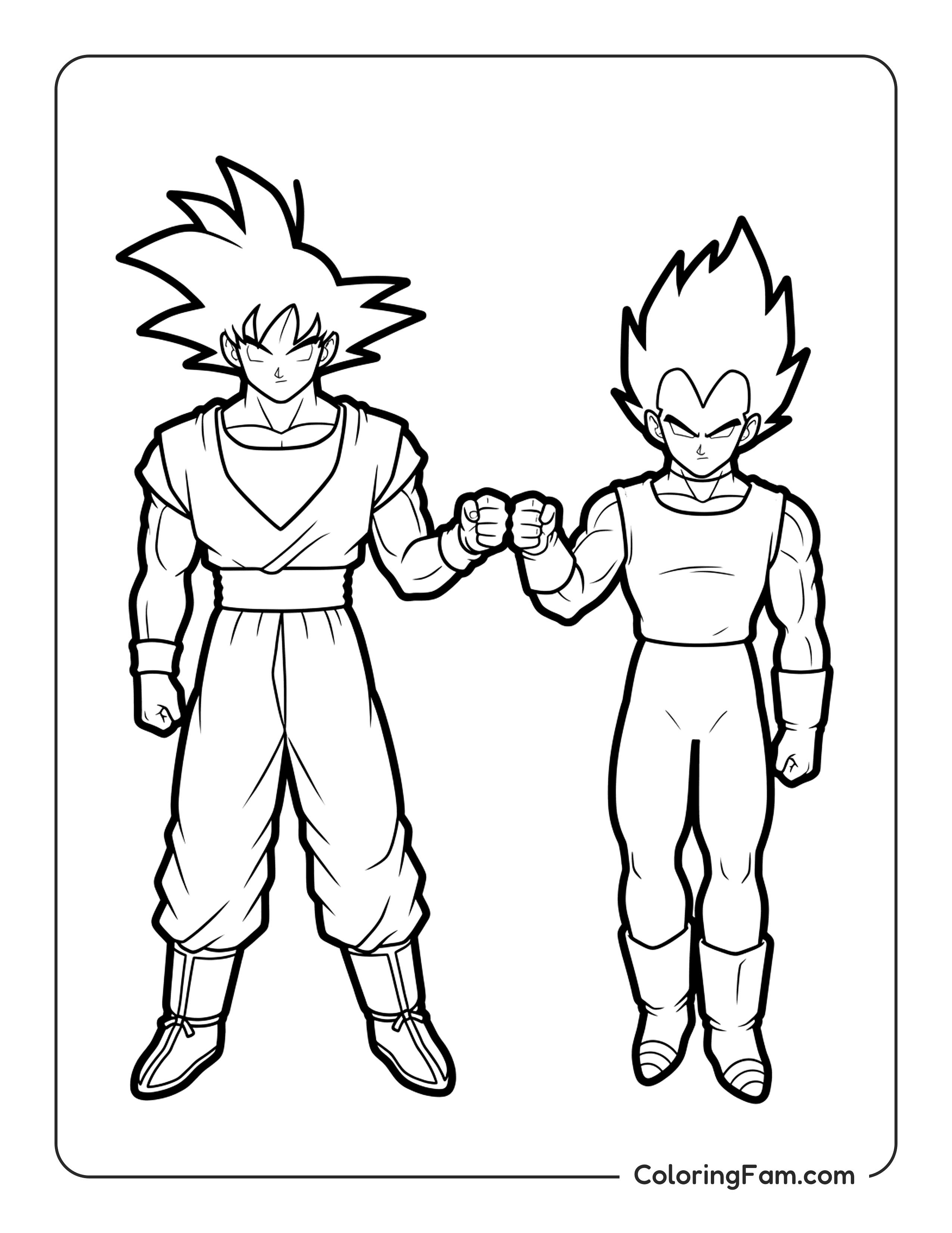 Goku And Vegeta Doing A Fist Bump coloring page
