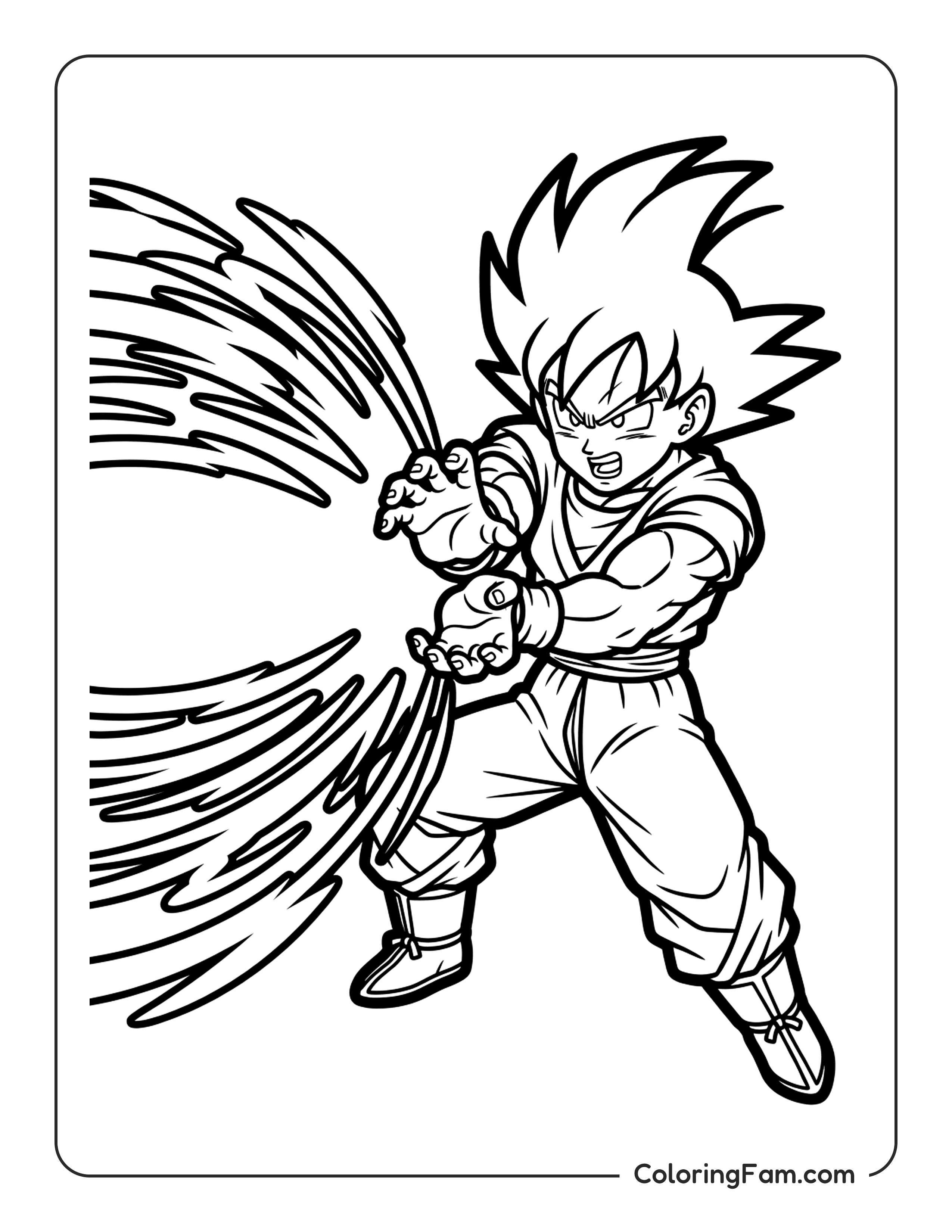 Goku Doing A Kamehameha Wave Blast coloring page
