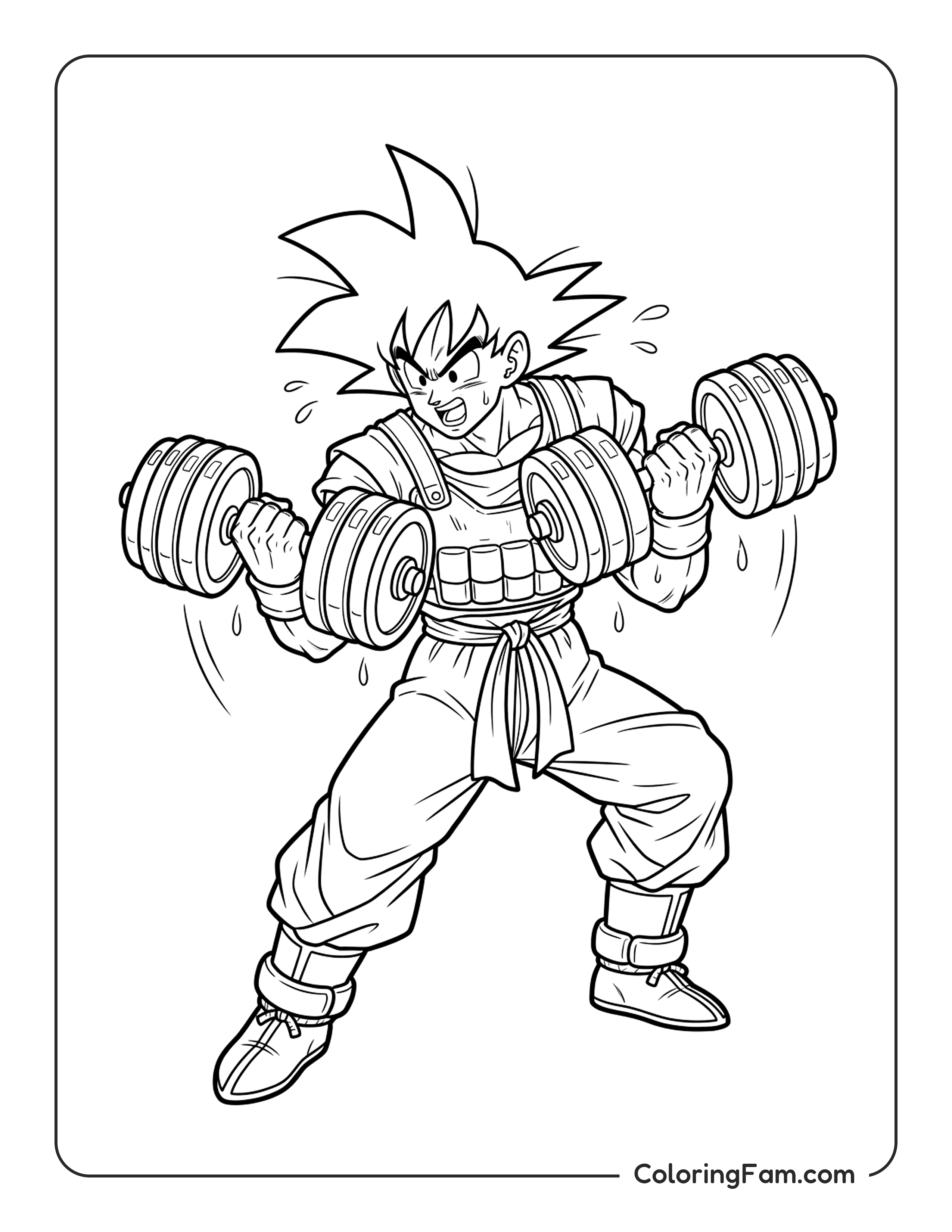 Goku Lifting Weights coloring page