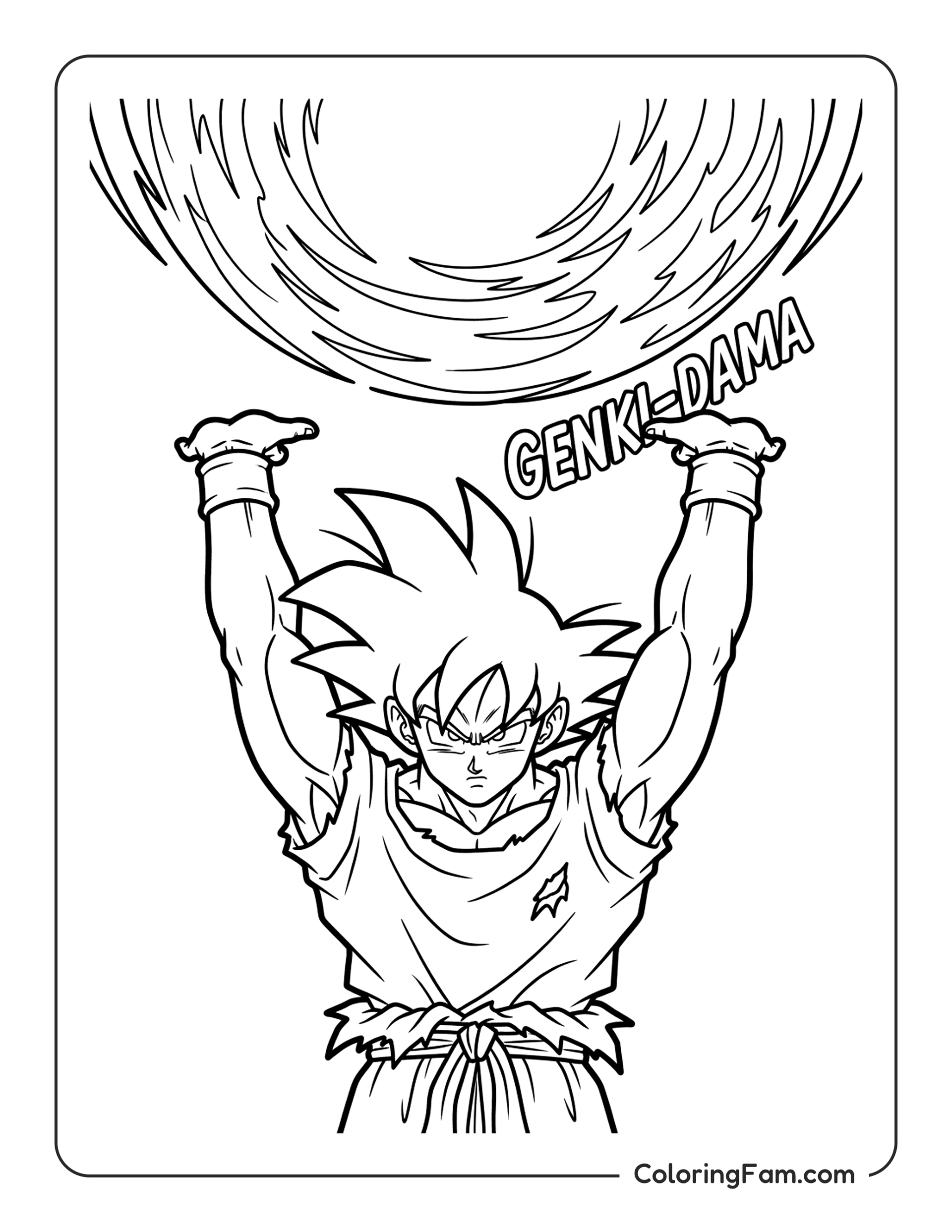 Goku Raising Genki Dama coloring page