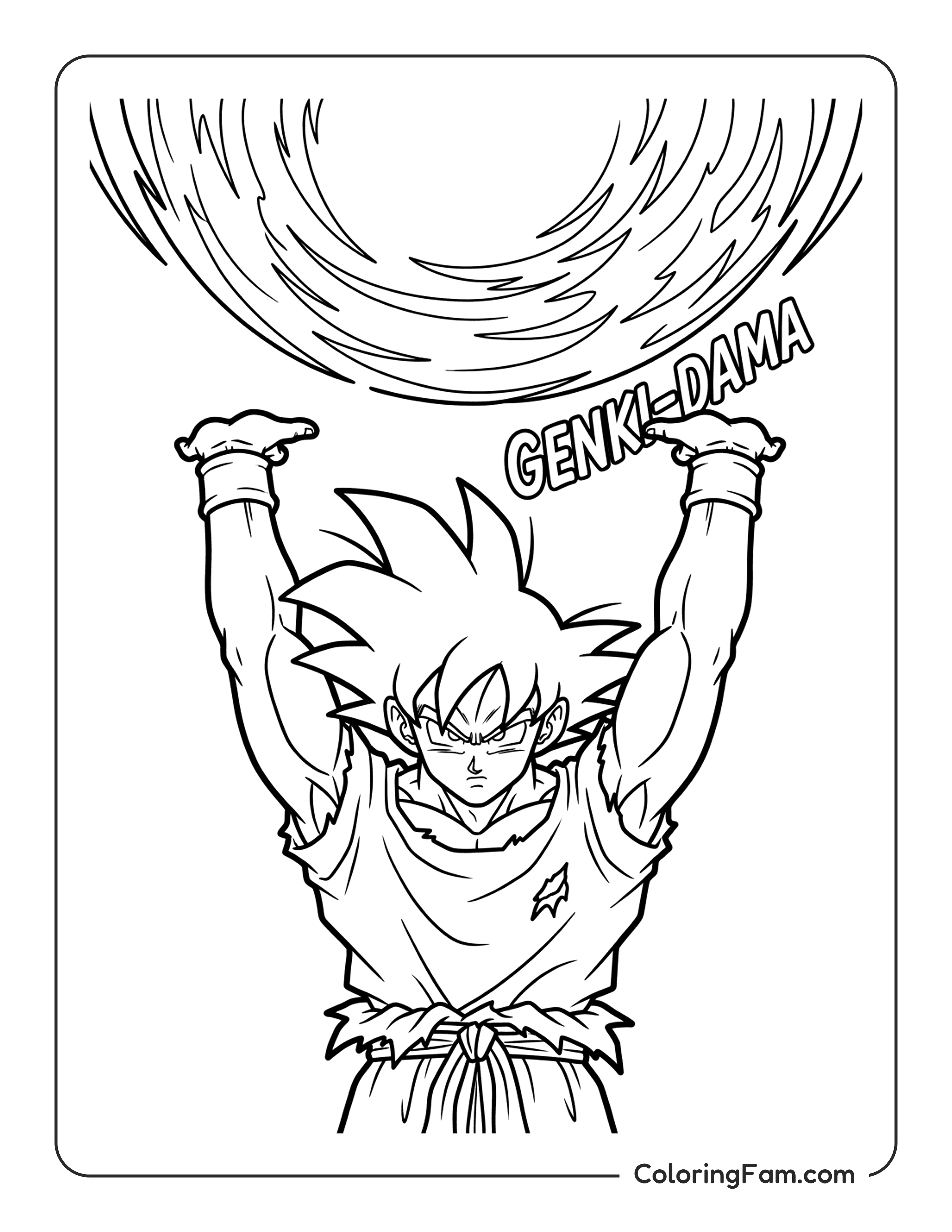 Goku Raising Genki Dama coloring page