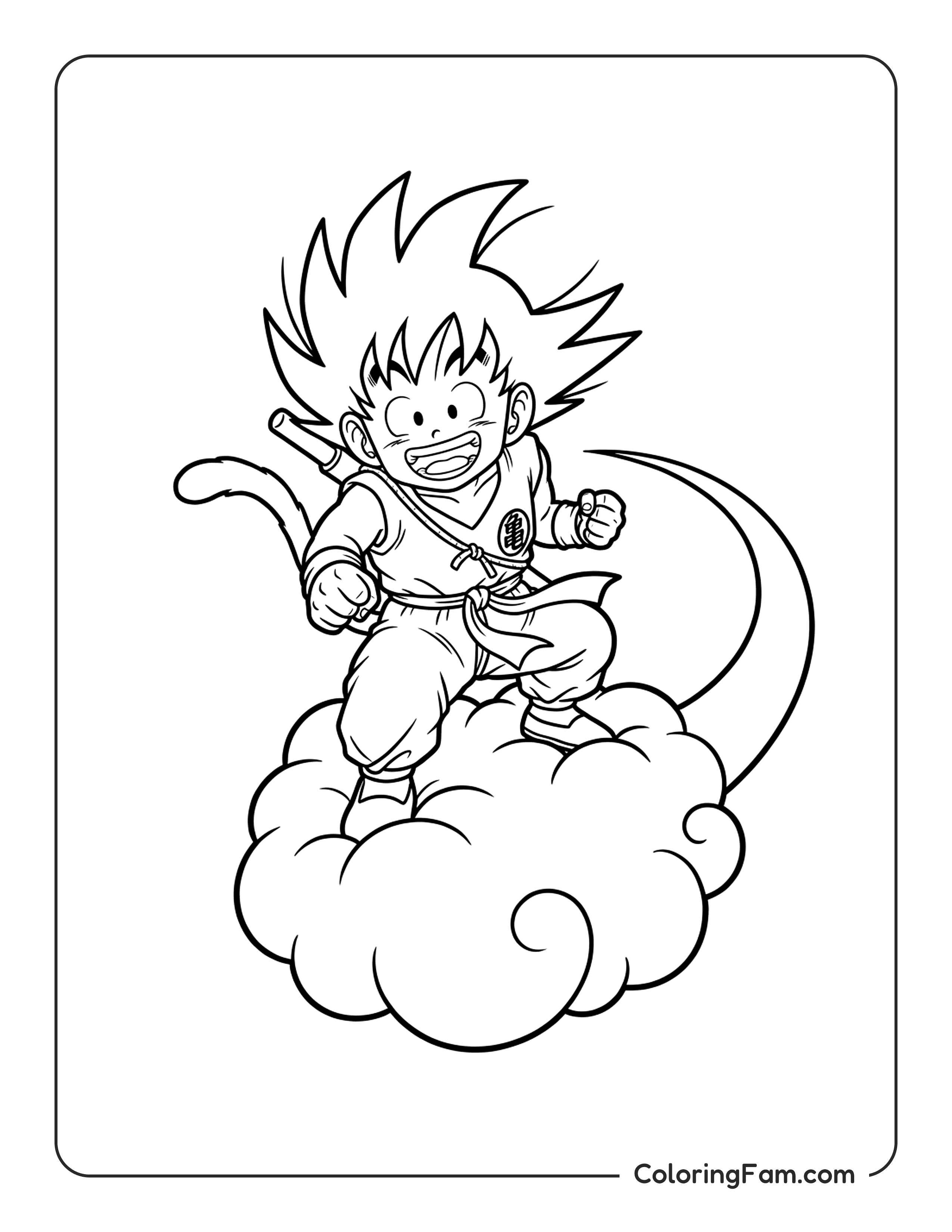 Goku Riding Flying Nimbus coloring page