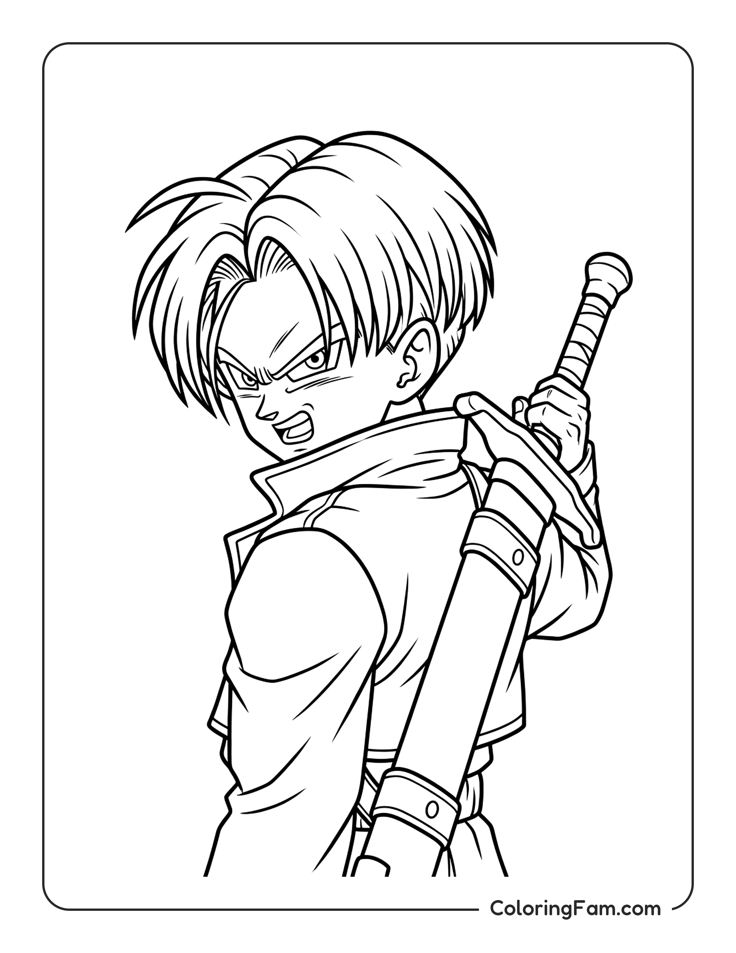 Trunks Holding Sword coloring page