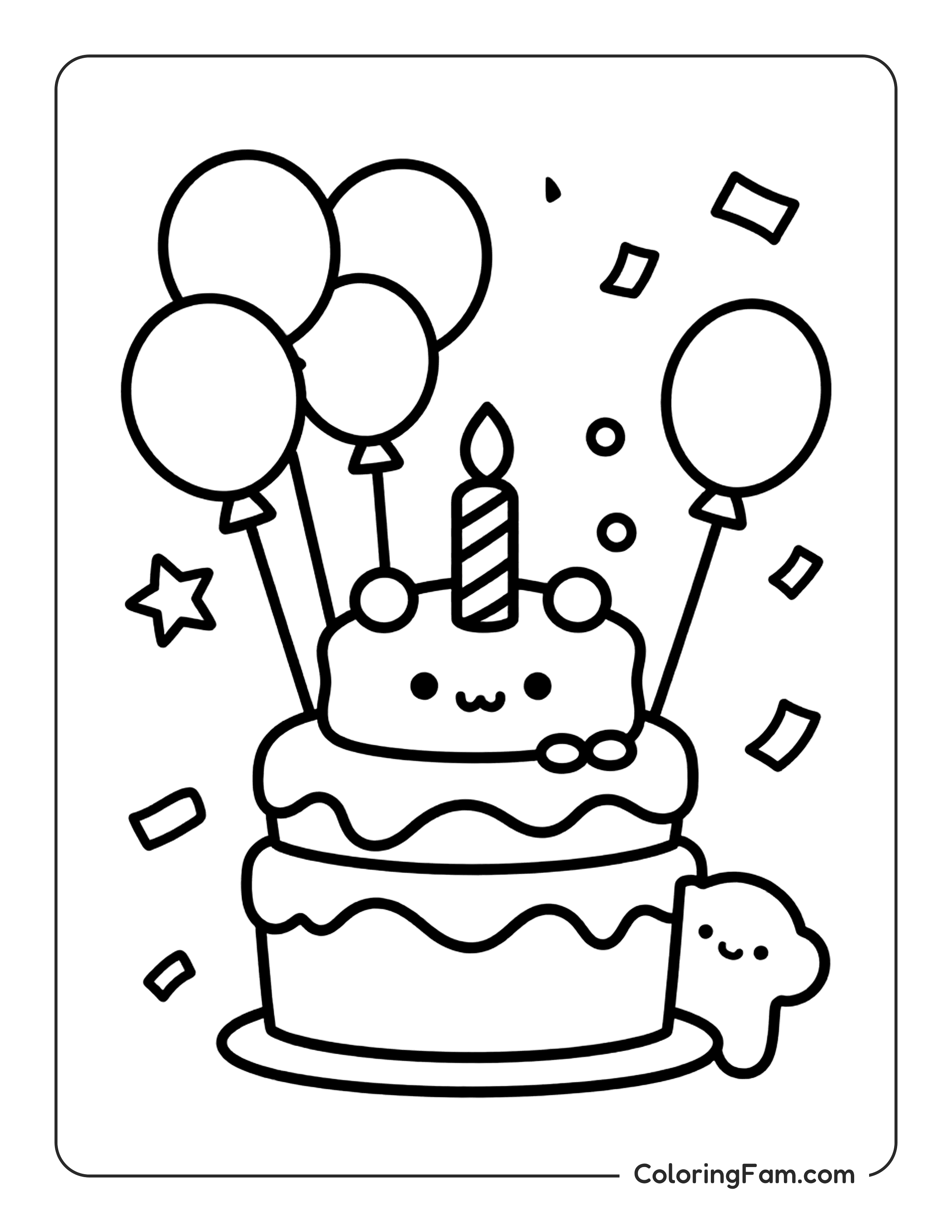 Birthday Balloons And Confetti Flying coloring page