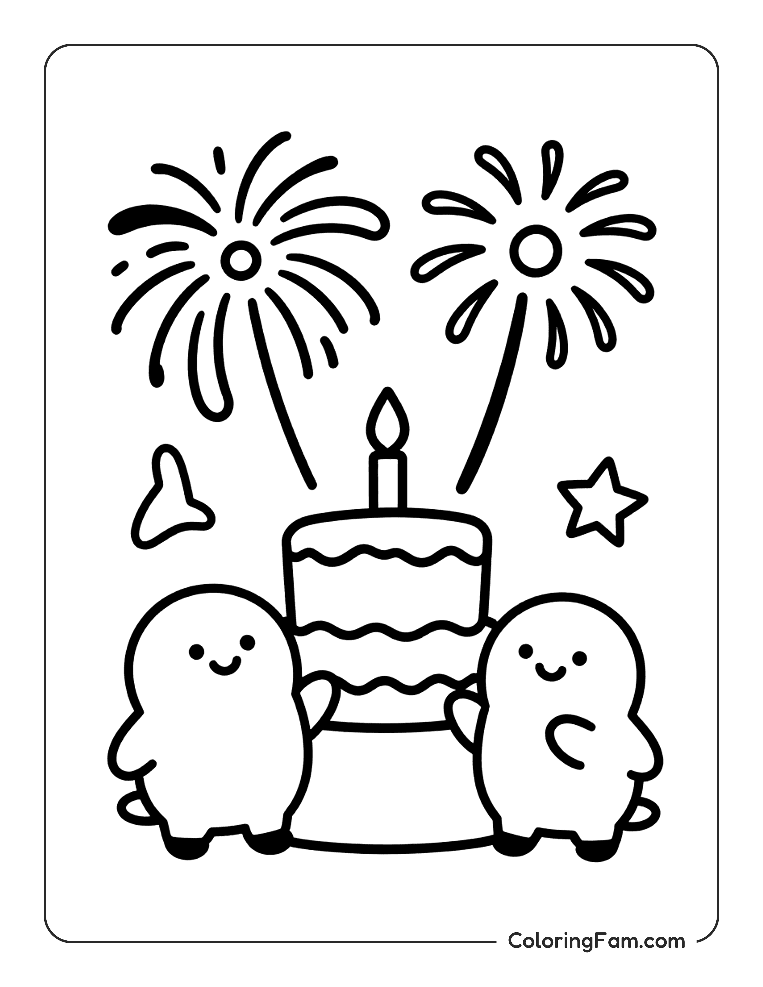 Birthday Fireworks In The Sky coloring page