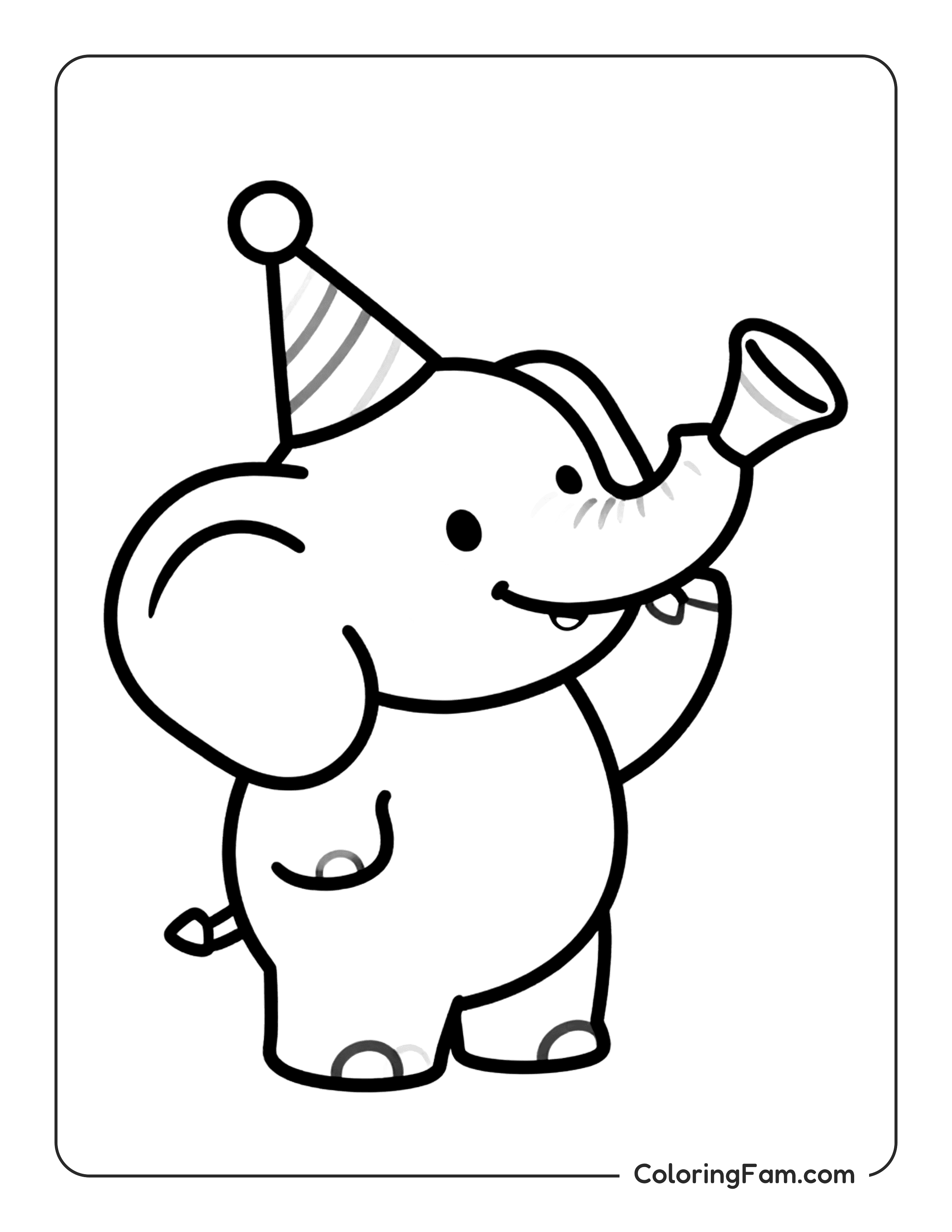 Elephant Blowing Birthday Party Horns coloring page