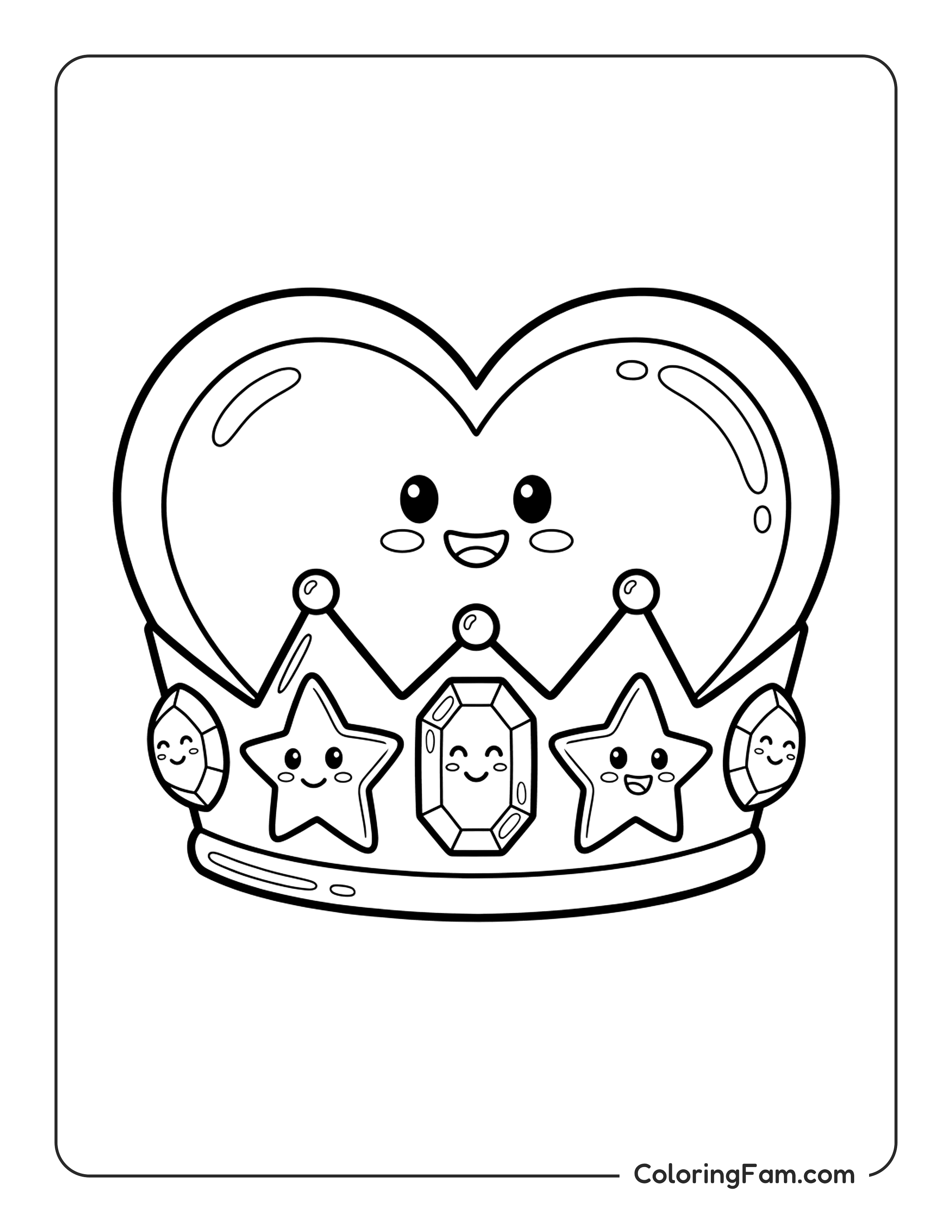 Heart Crown Decorated With Jewels And Stars coloring page
