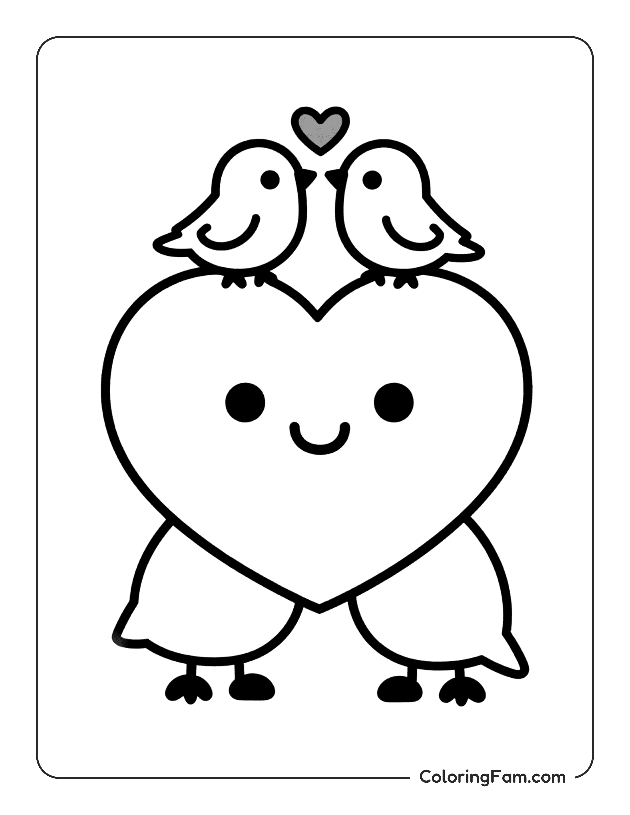Birds On Heart Love coloring page