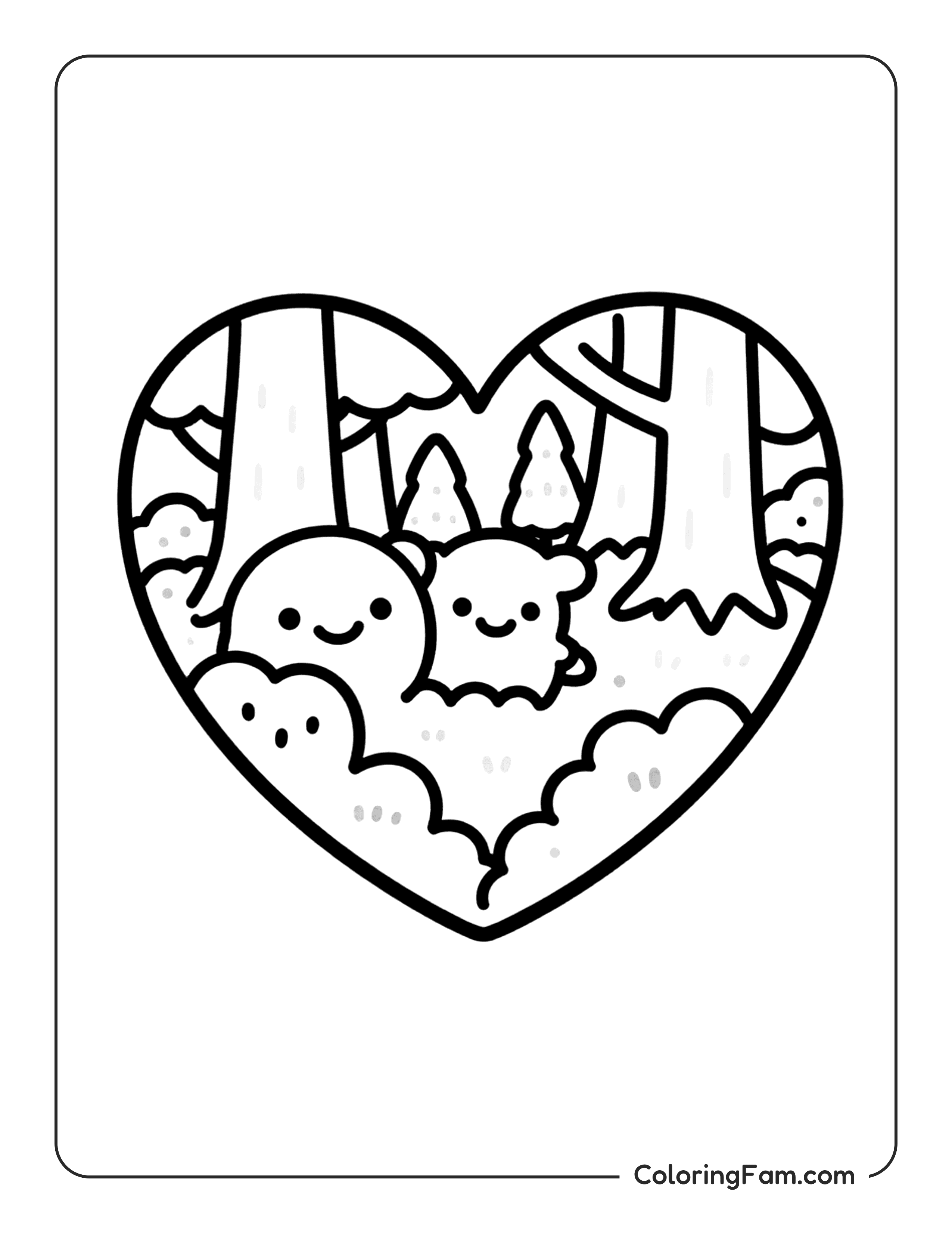 Blob In Forest Heart coloring page