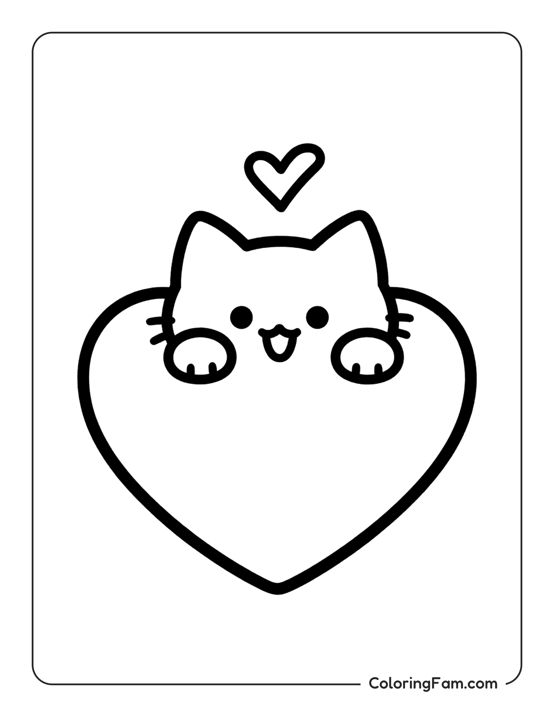 Cat Peeking From Heart coloring page