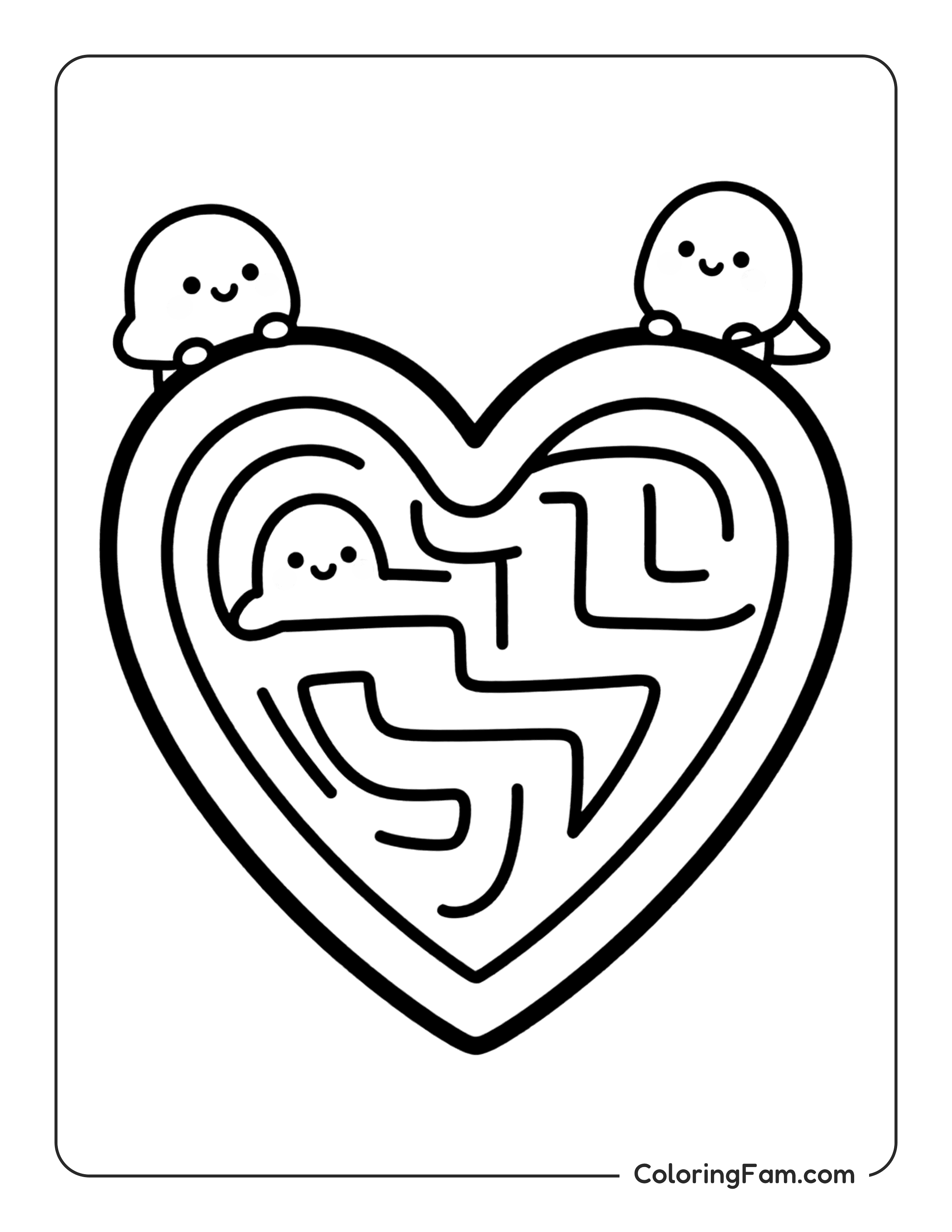Ghost Heart Maze coloring page