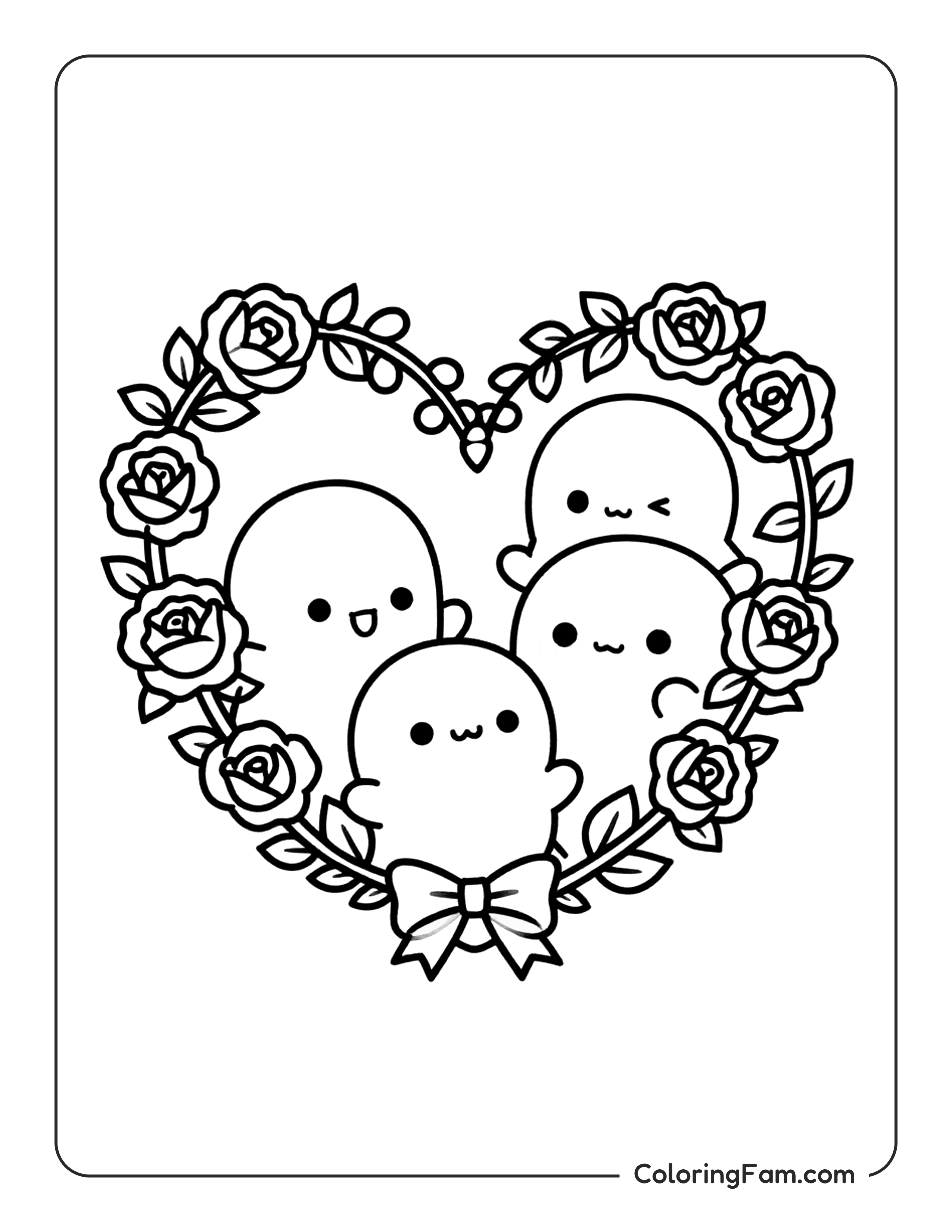 Ghosts In Heart Roses coloring page