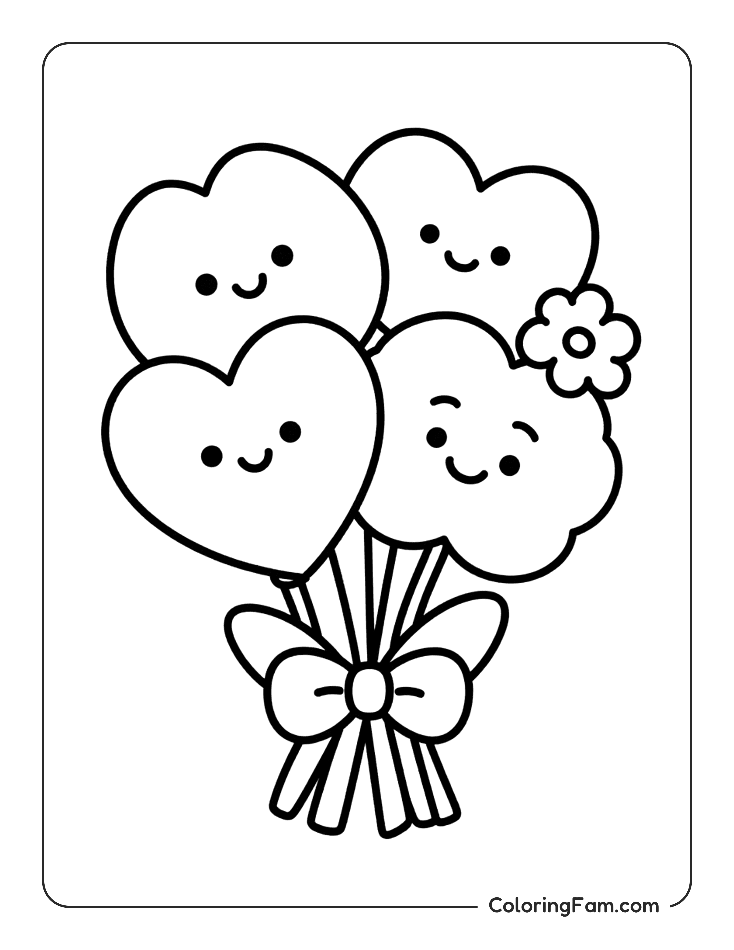 Heart Balloons With Bow coloring page