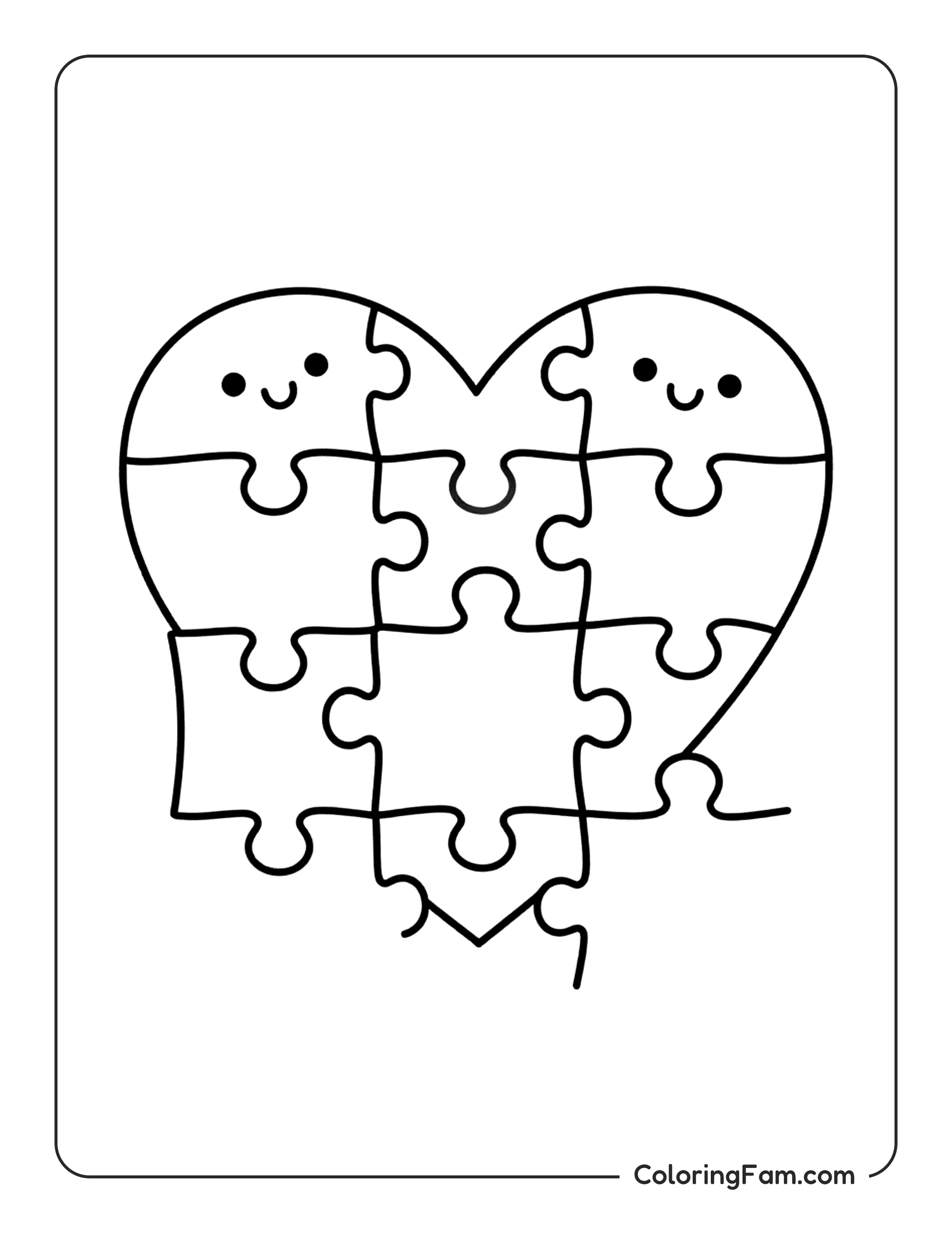 Heart Puzzle With Faces coloring page