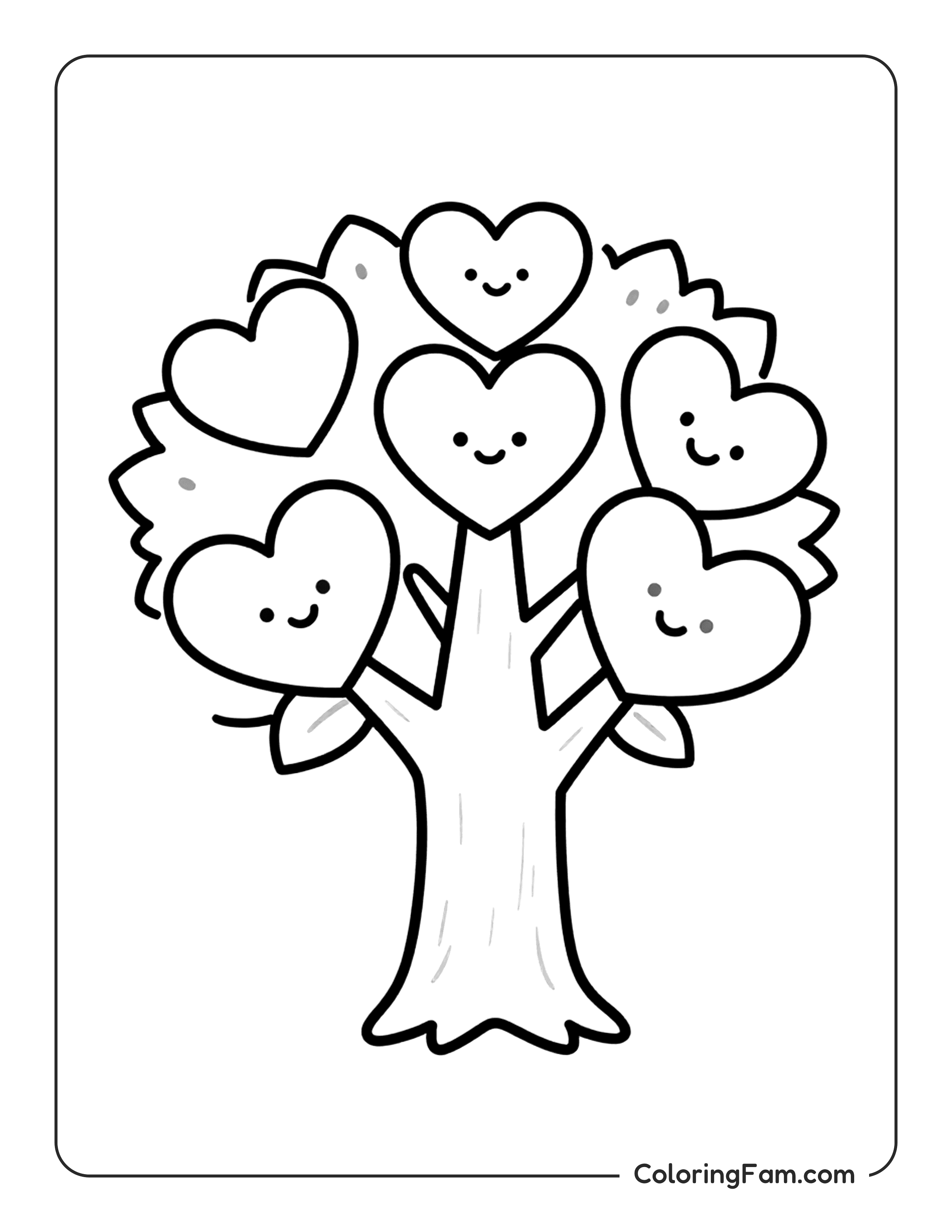 Heart Tree With Faces coloring page