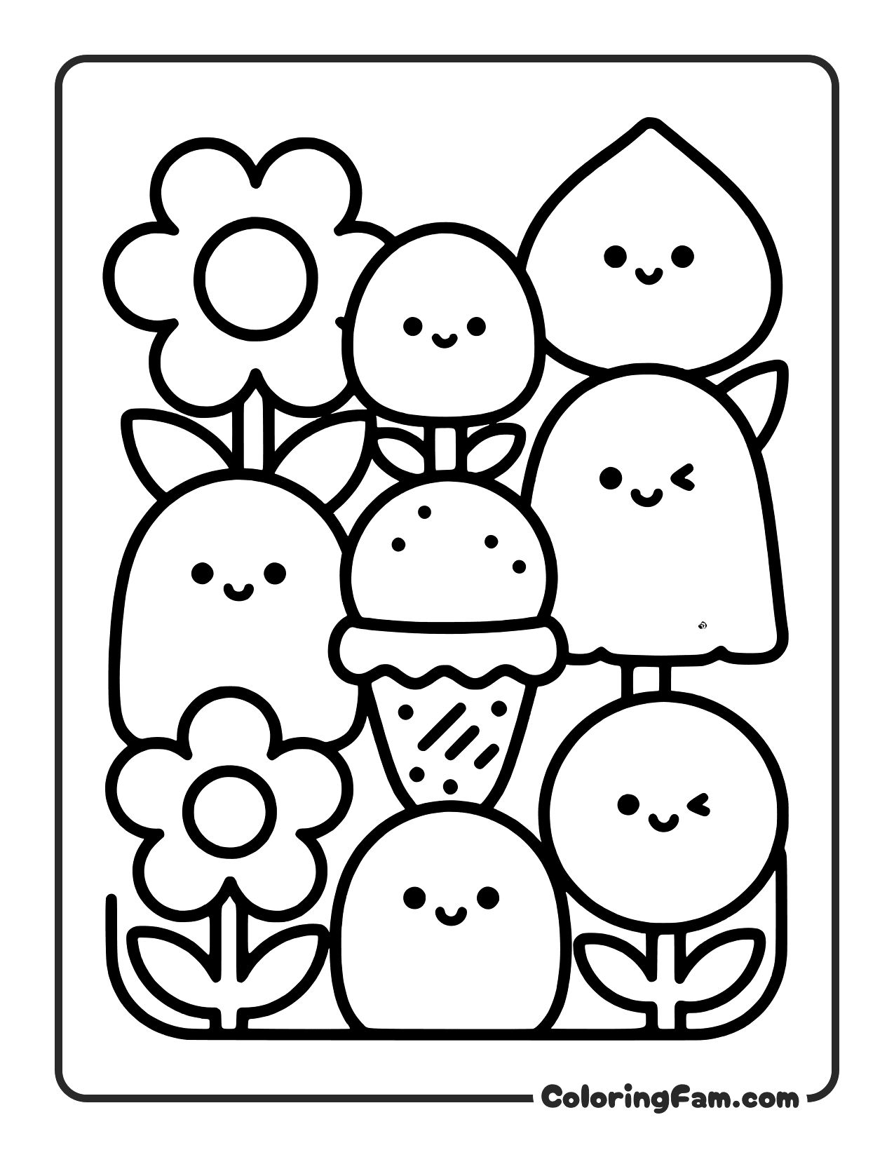 Flowers And Desserts coloring page