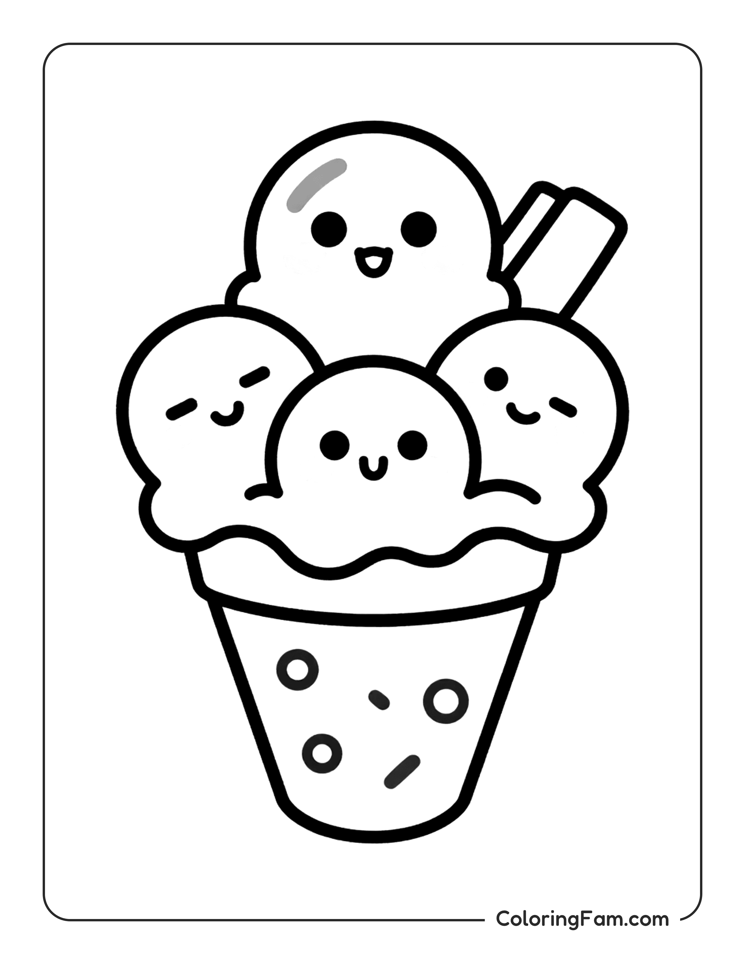 Ice Cream With Faces coloring page
