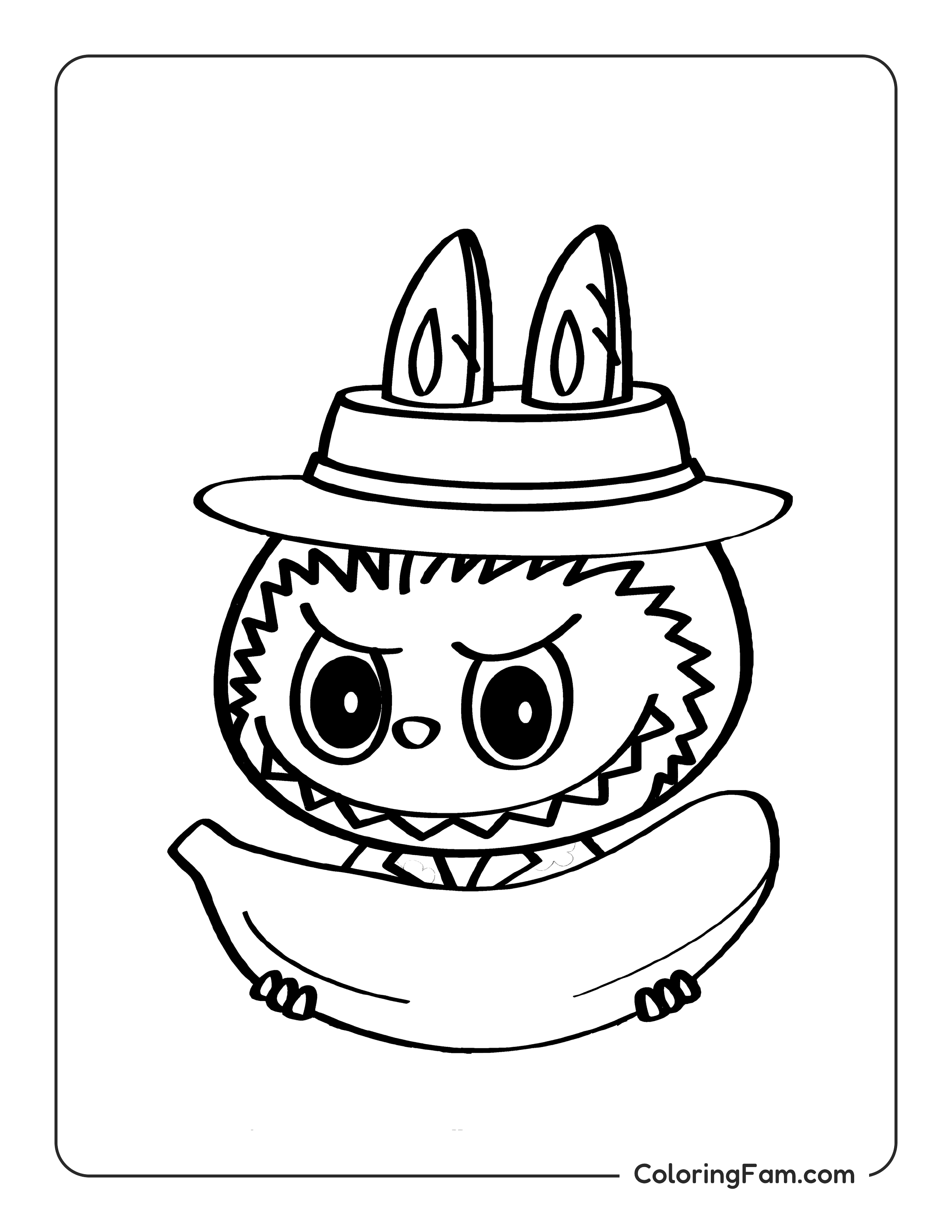 Labubu holding a banana coloring page