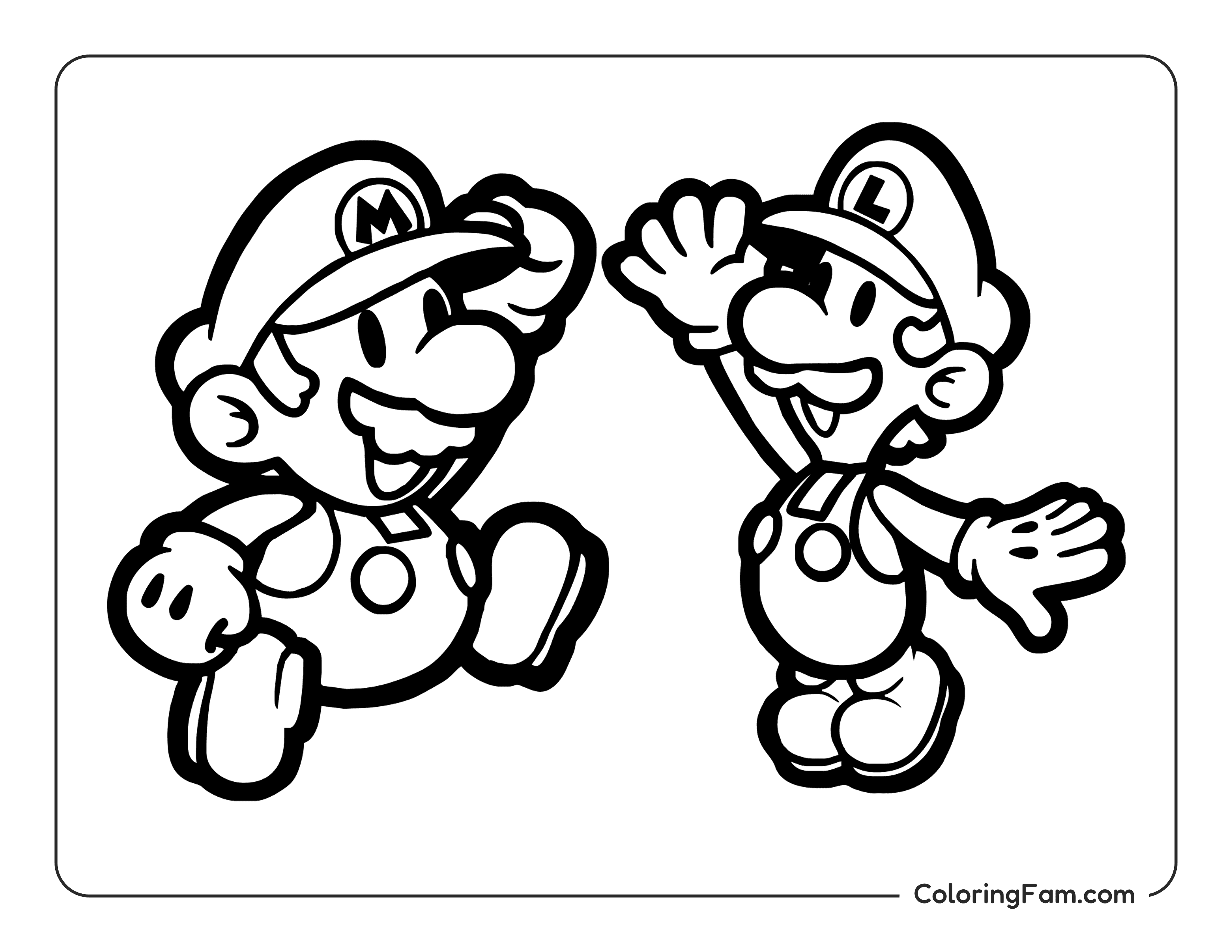 Mario and Luigi waving happily coloring page