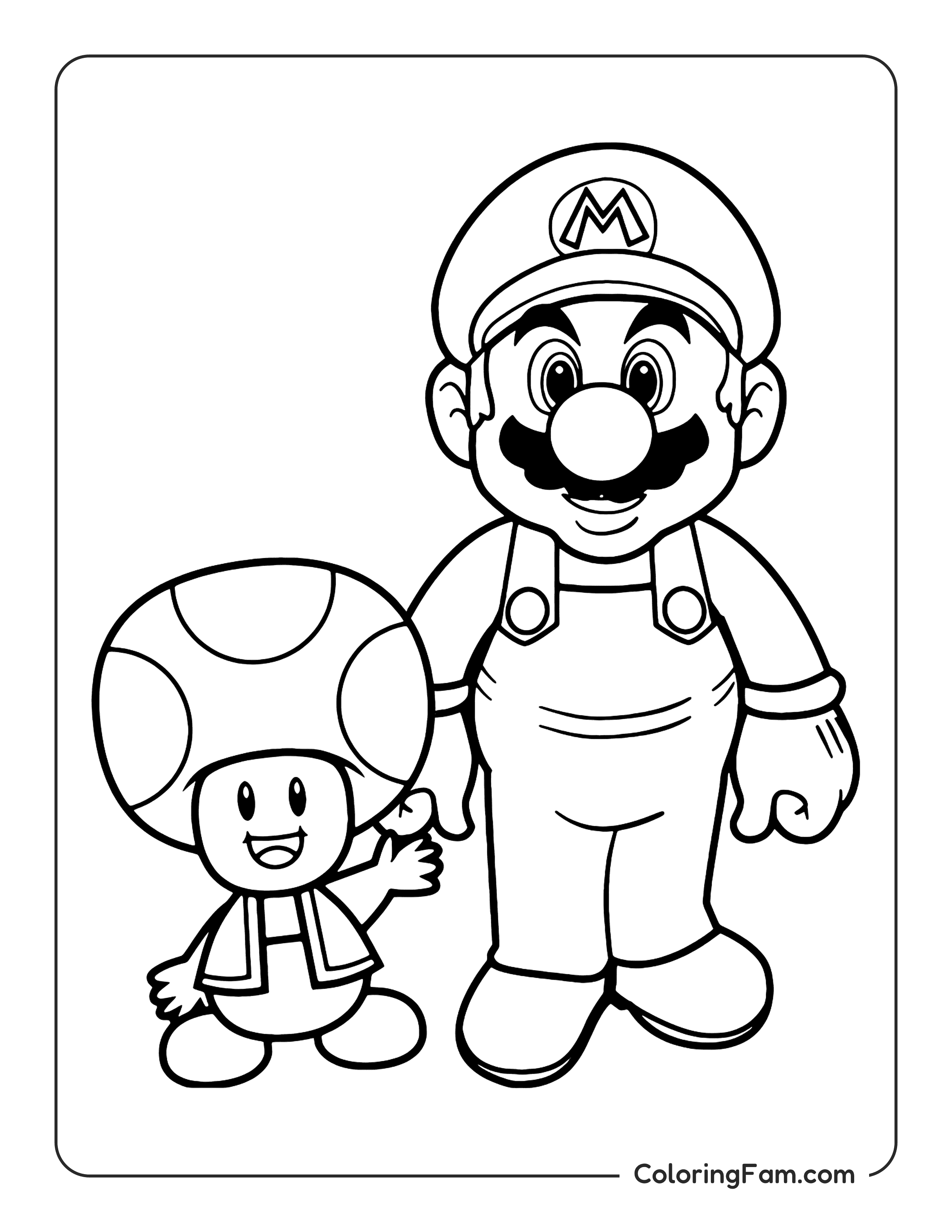 Mario and Toad waving hands coloring page