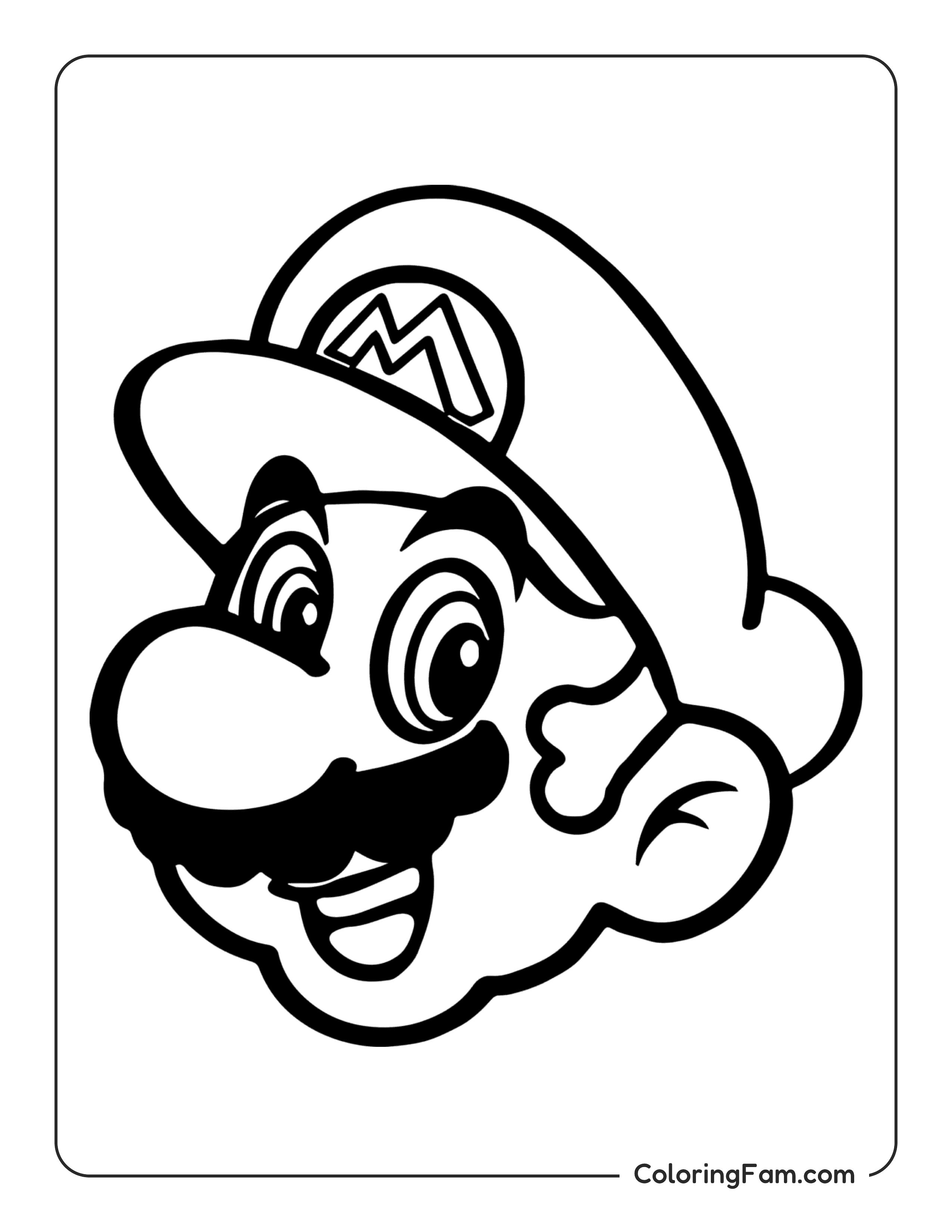 Smiling Mario face coloring page