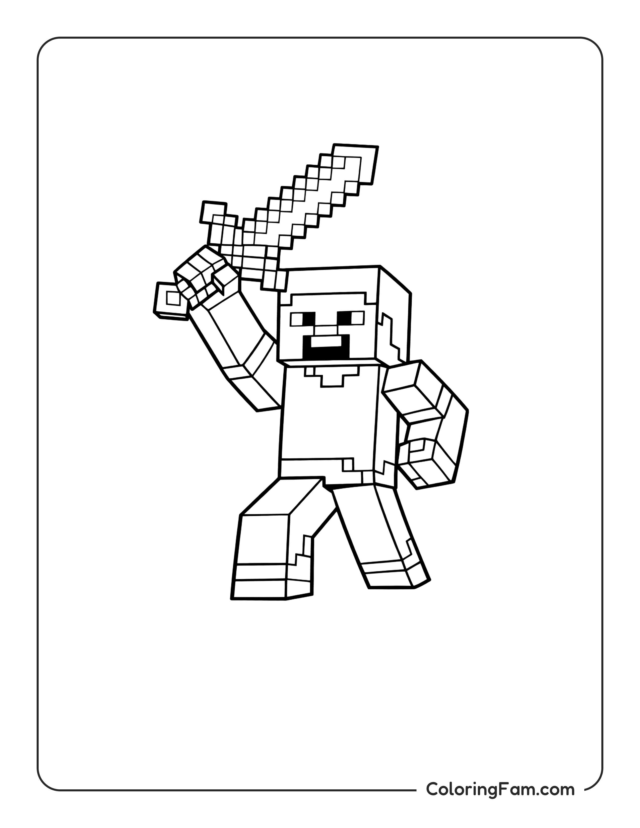 Steve Holding Sword coloring page