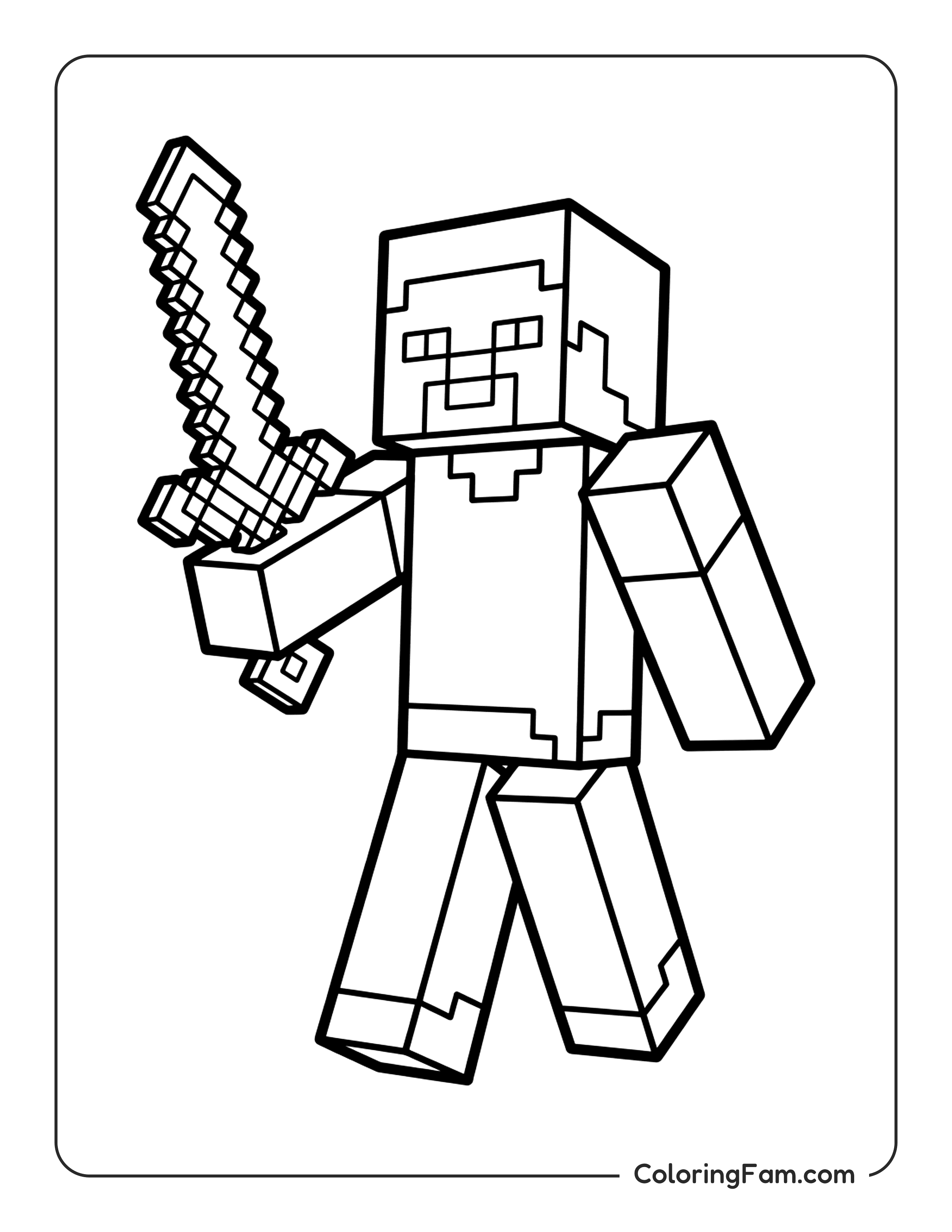 Minecraft Steve Diamond Sword coloring page