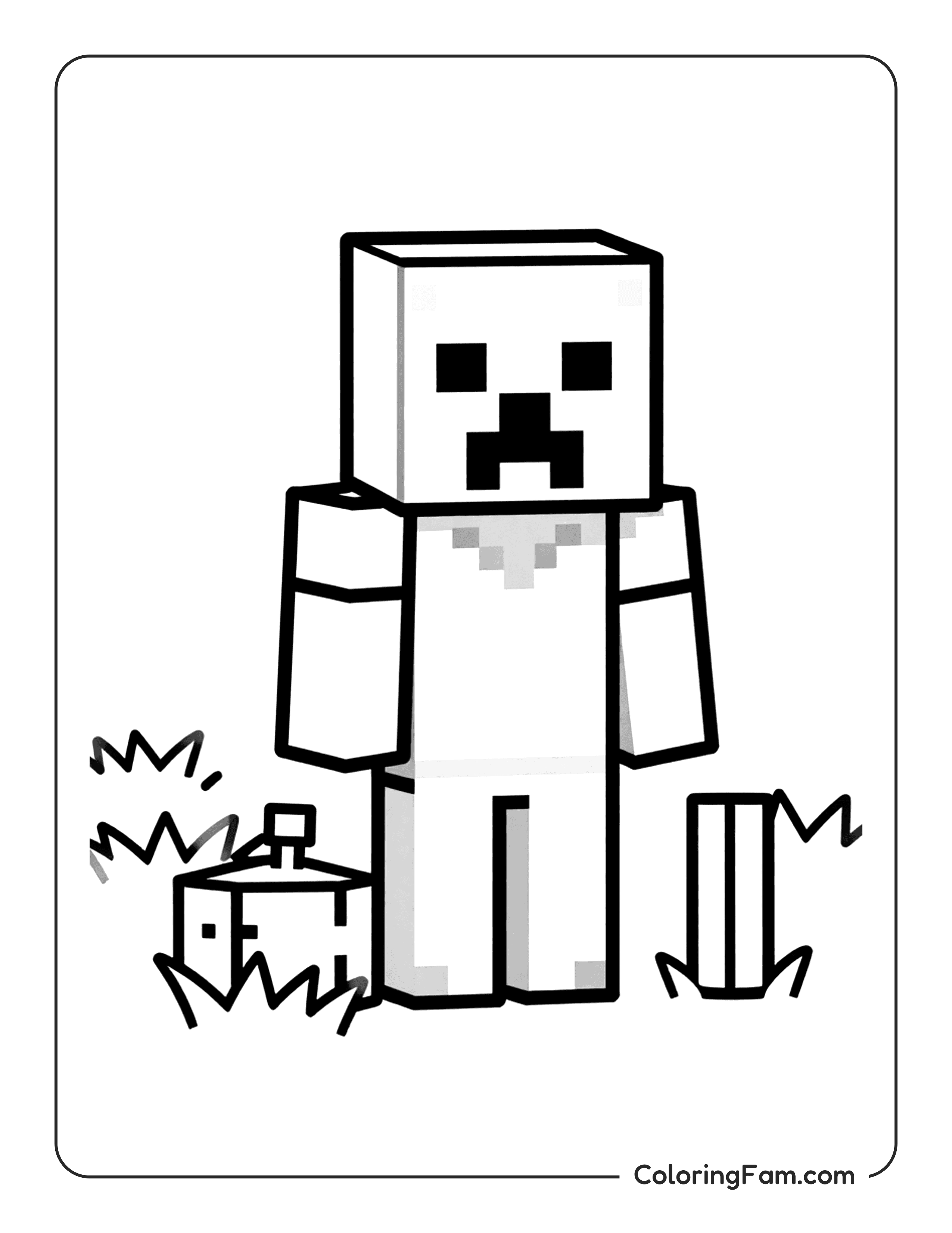Creeper Standing Near Chest coloring page