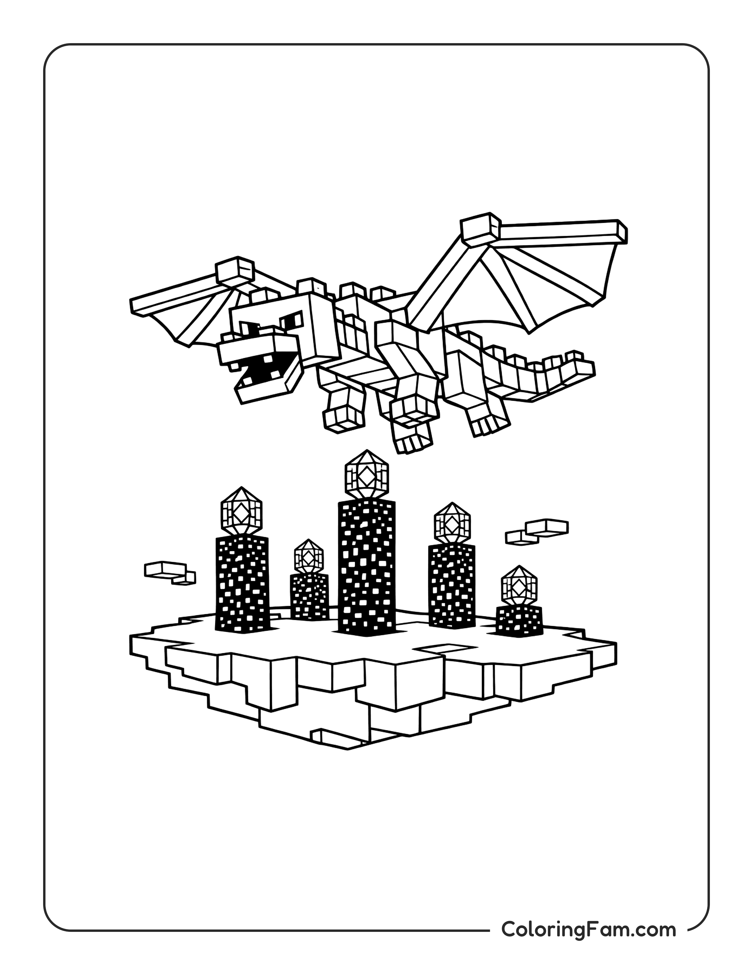 Ender Dragon Flying Over Pillars coloring page