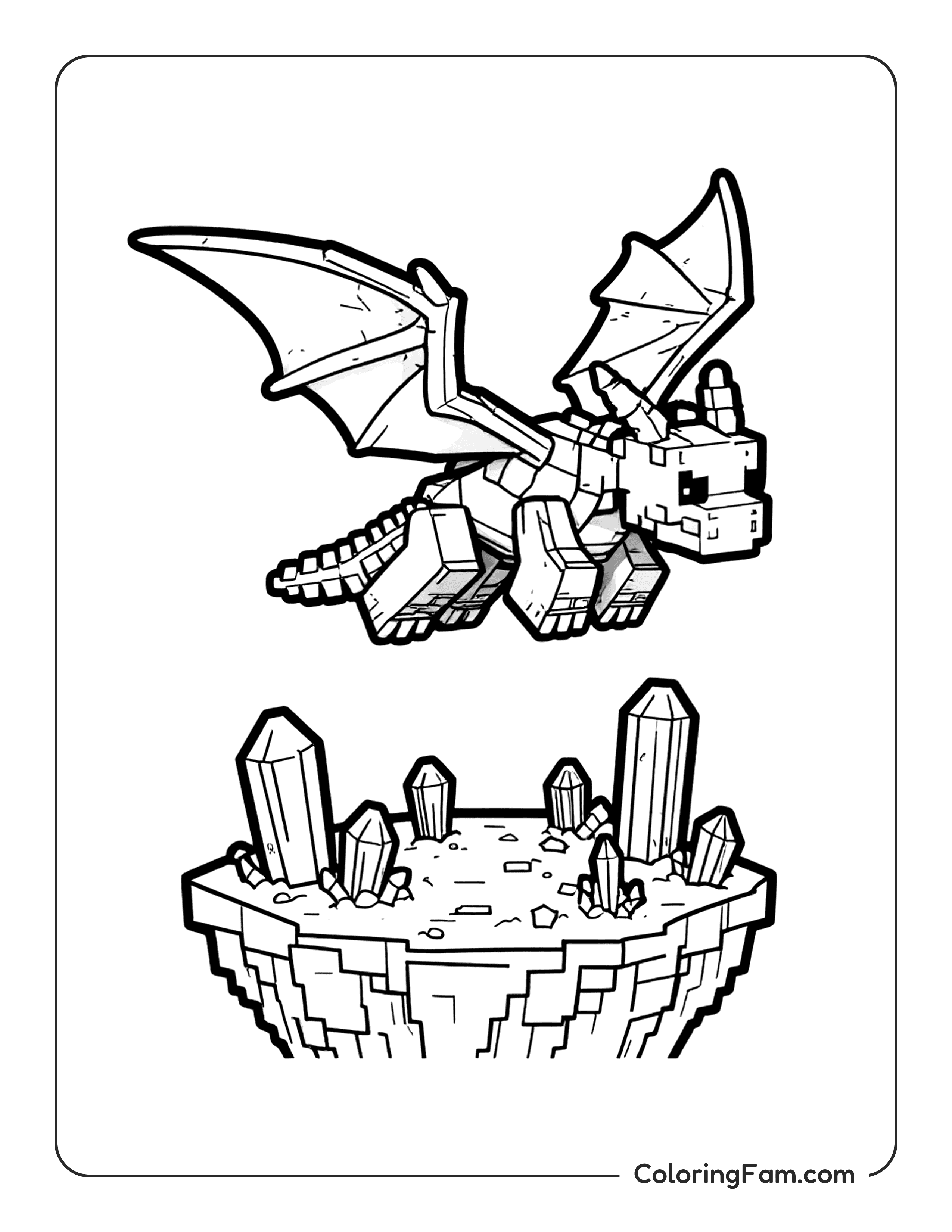 Dragon Flying Over Crystals coloring page