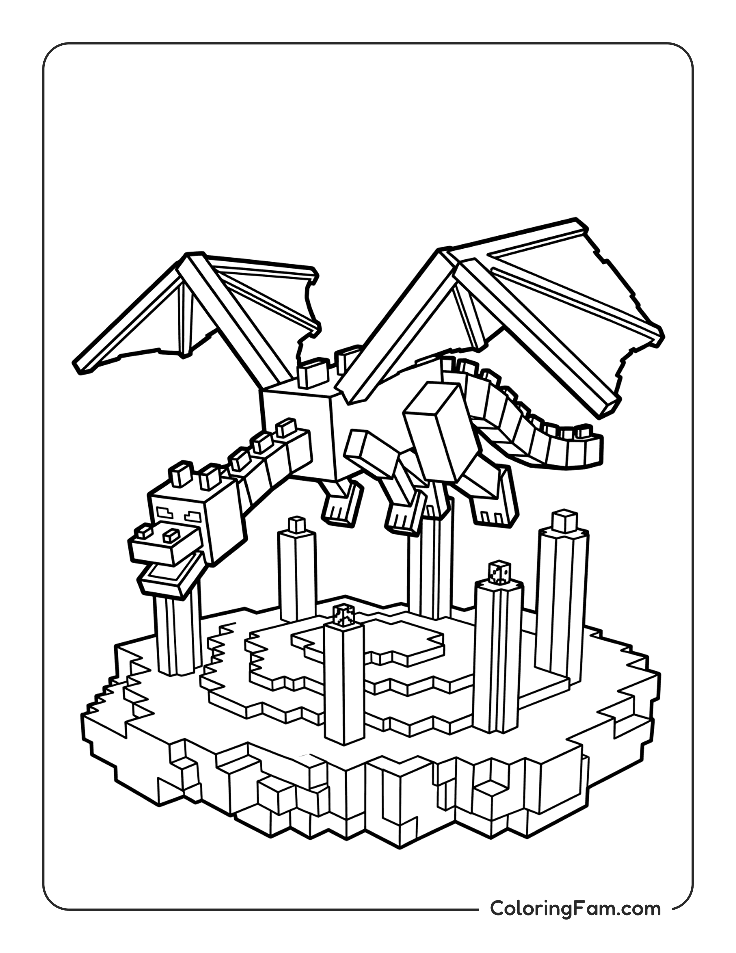 Ender Dragon Flying Over Pillars coloring page