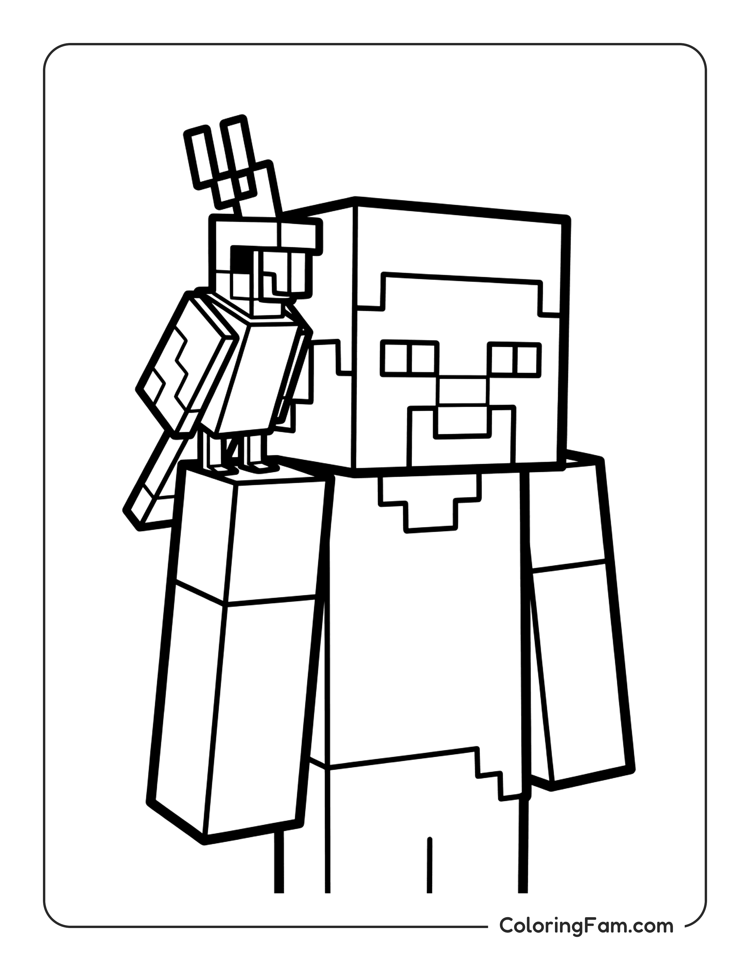 Minecraft Parrot Sitting On Steve Shoulder coloring page
