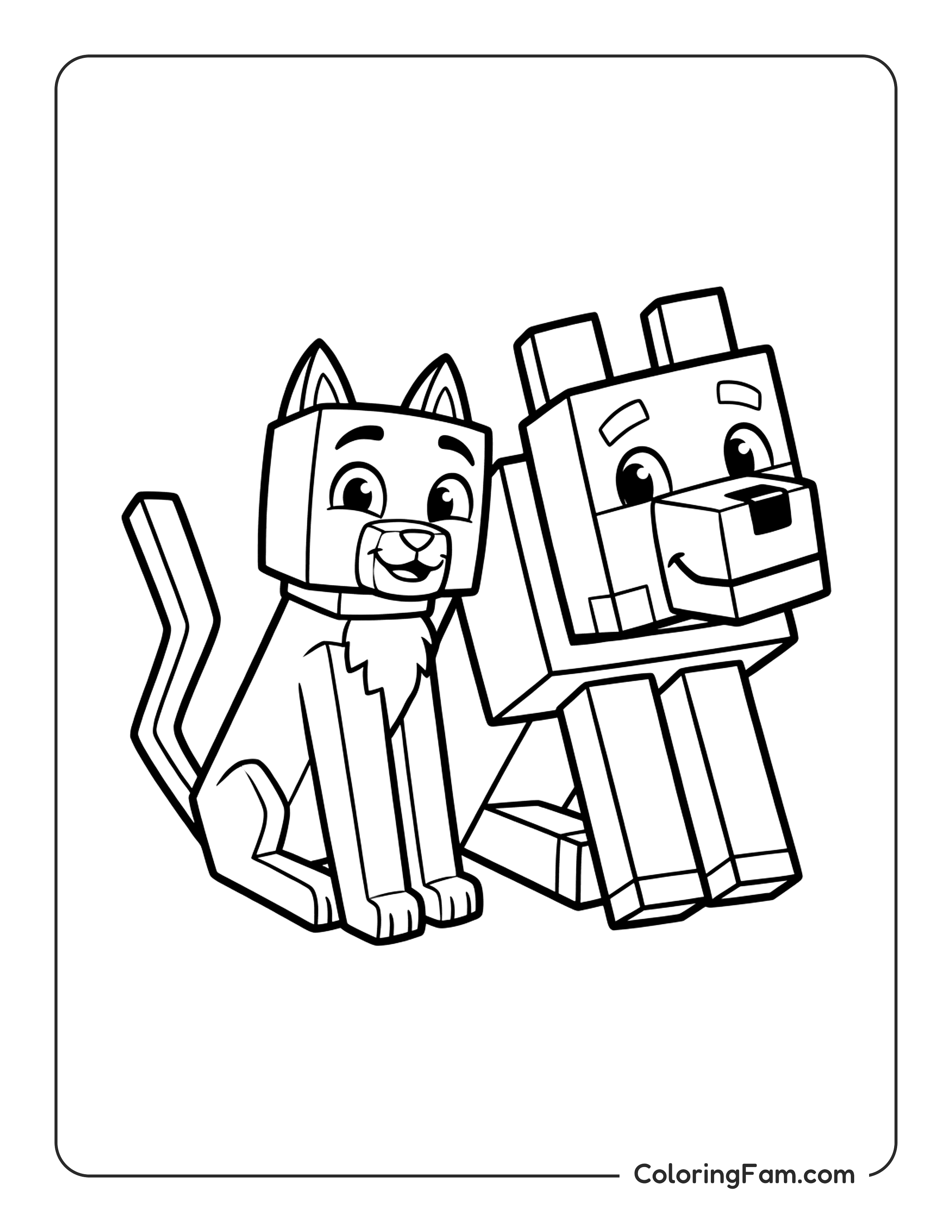 Cat And Dog Sitting coloring page