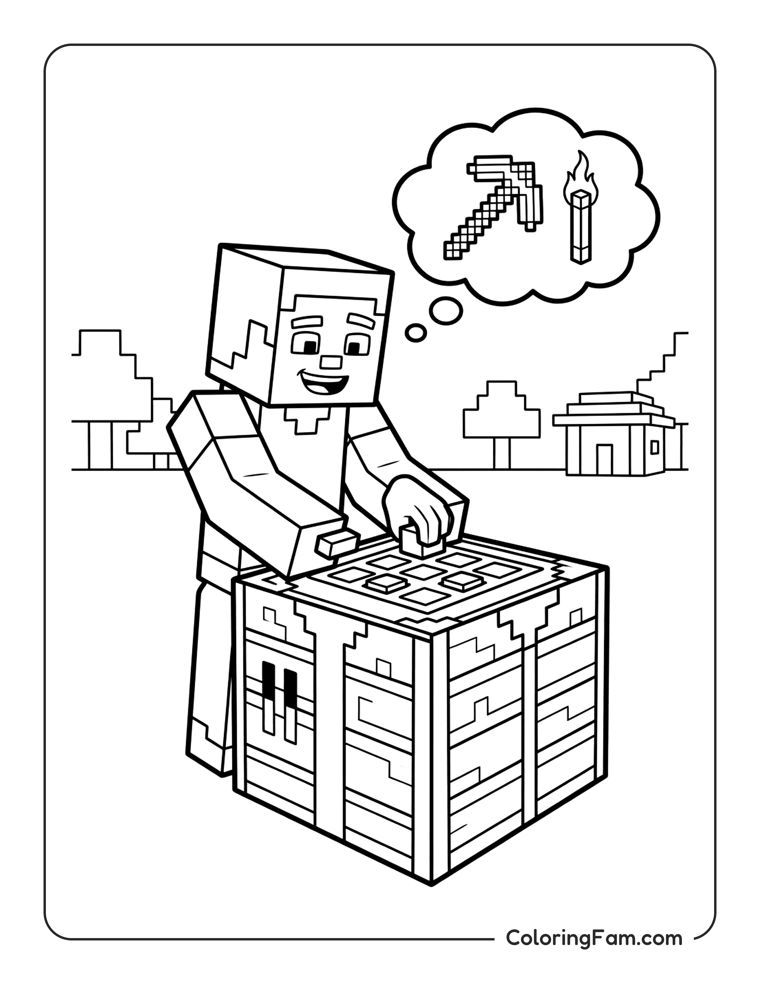Steve Crafting Table coloring page