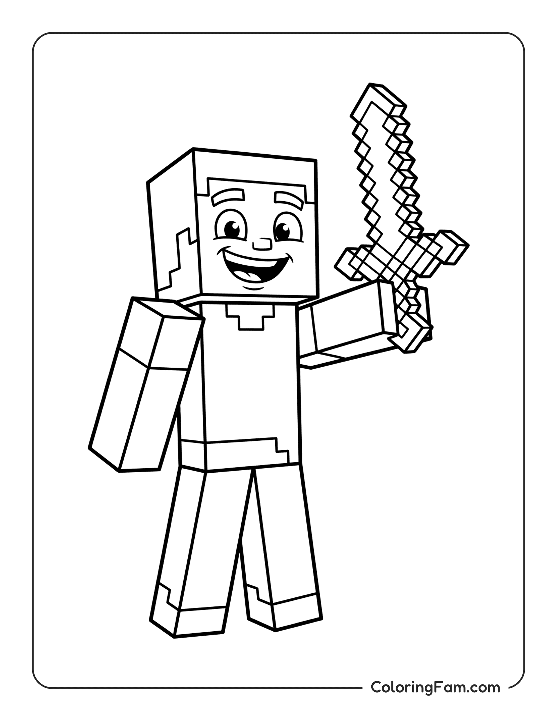 Steve Holding Sword coloring page