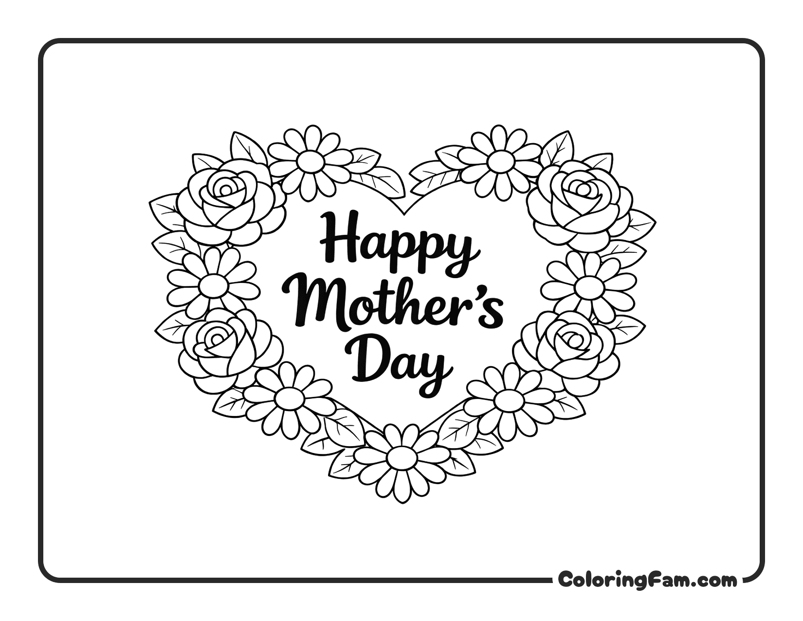 Happy Mother's Day Flower Wreath coloring page