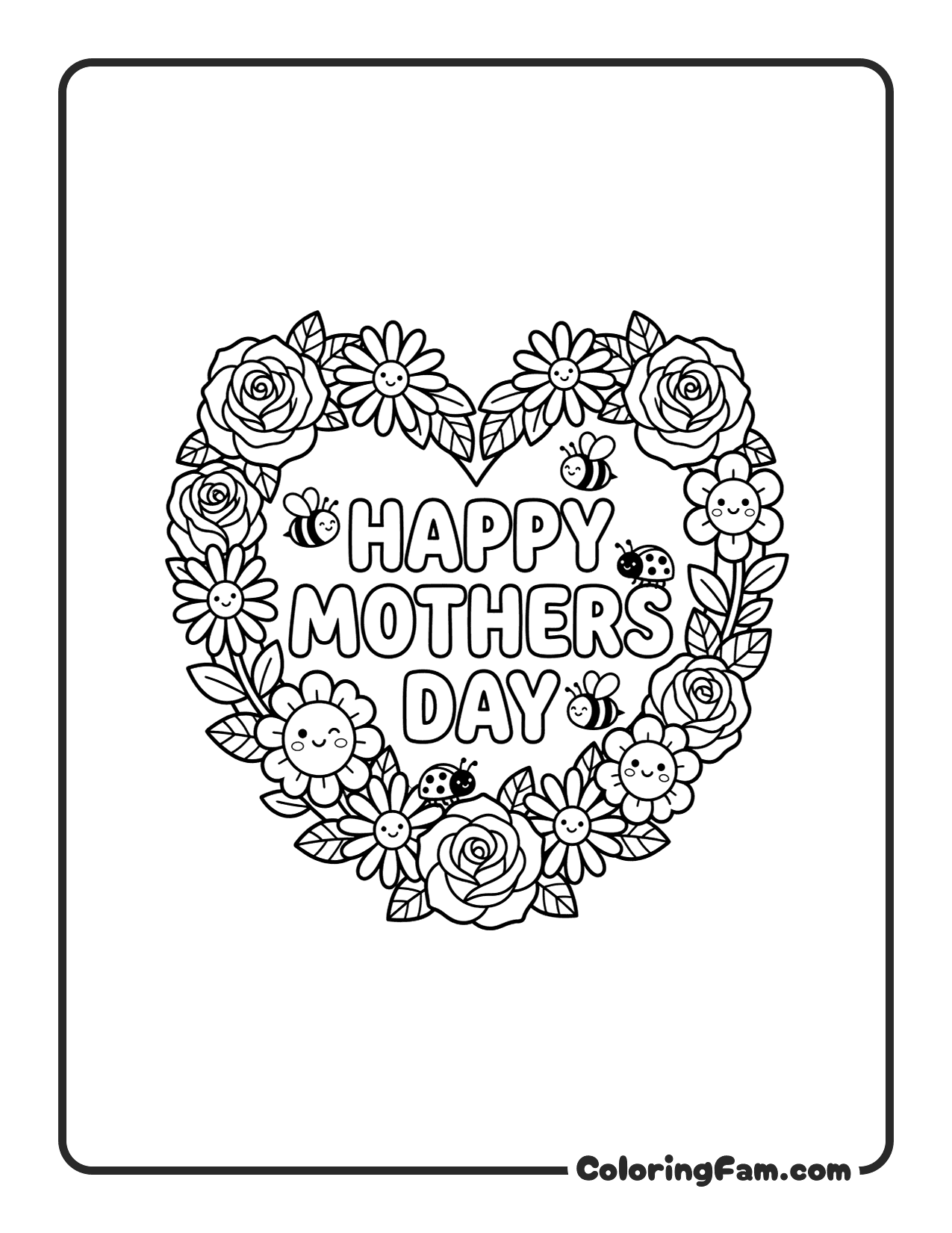 Happy Mother's Day Flower Wreath 2 coloring page