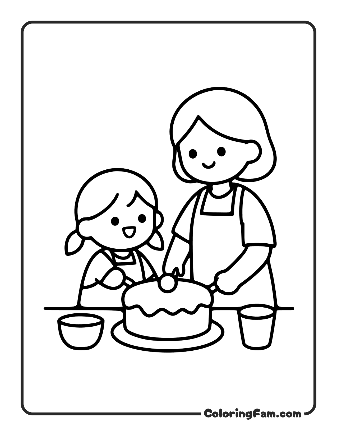 Mom And Daughter Baking Together coloring page