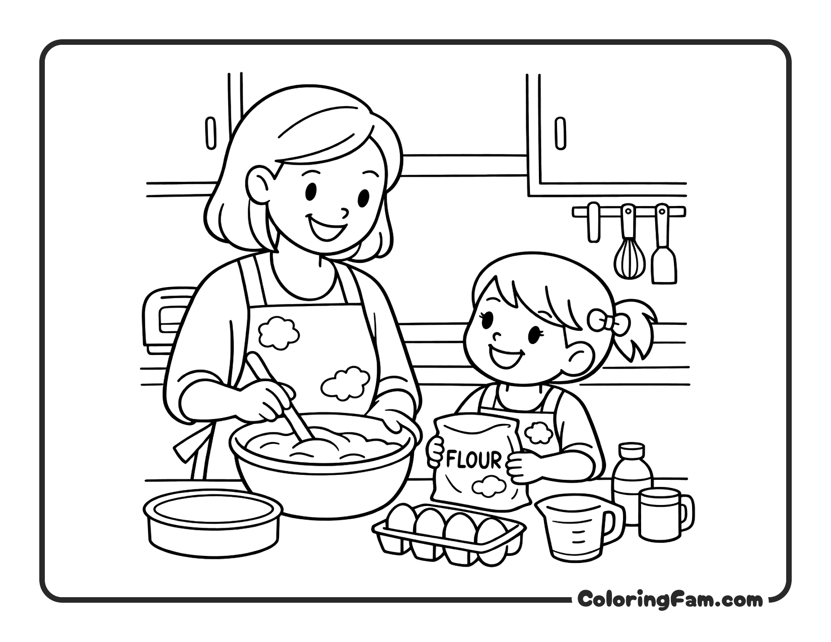 Mom And Daughter Baking Together 2 coloring page