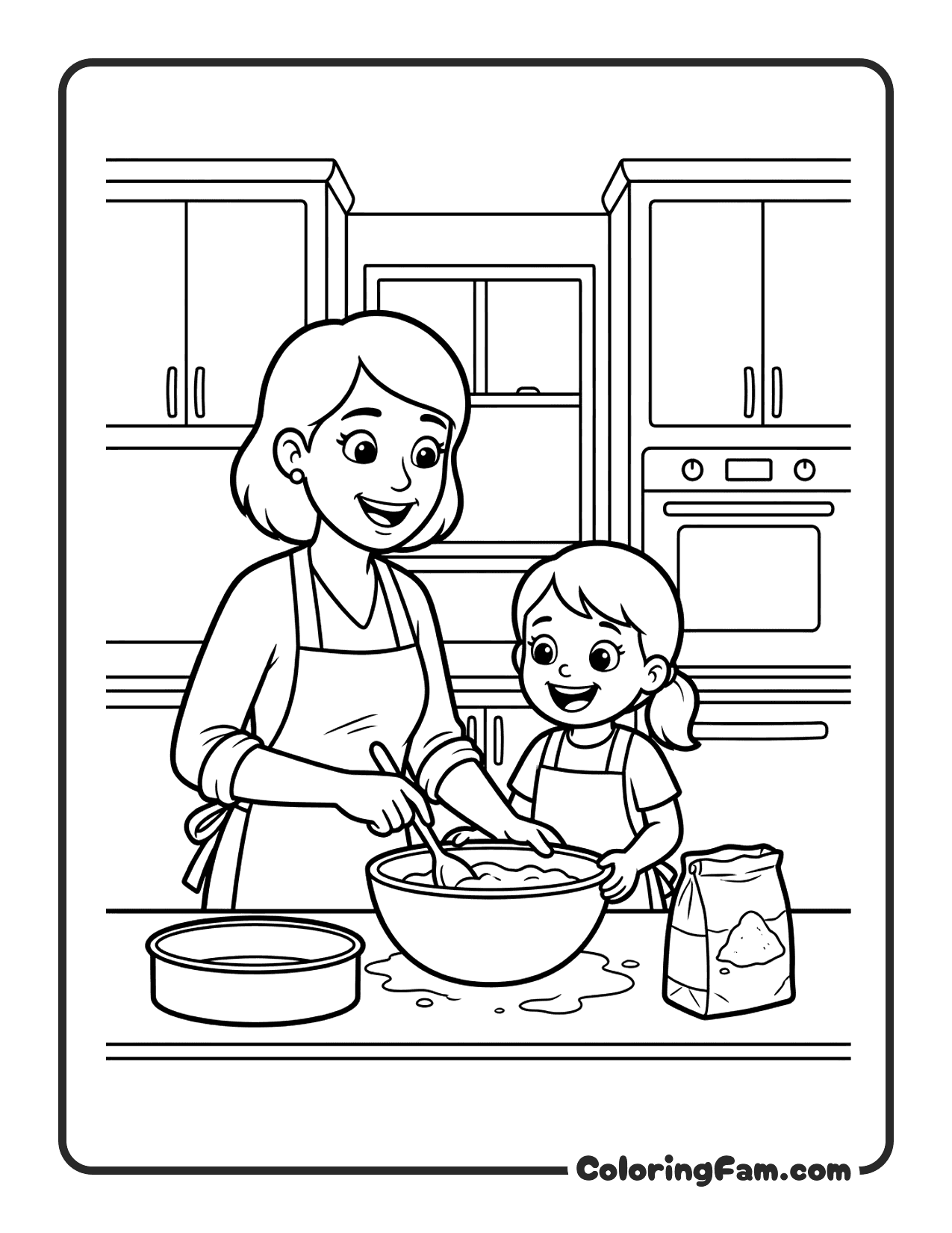 Mom And Daughter Baking Together 3 coloring page