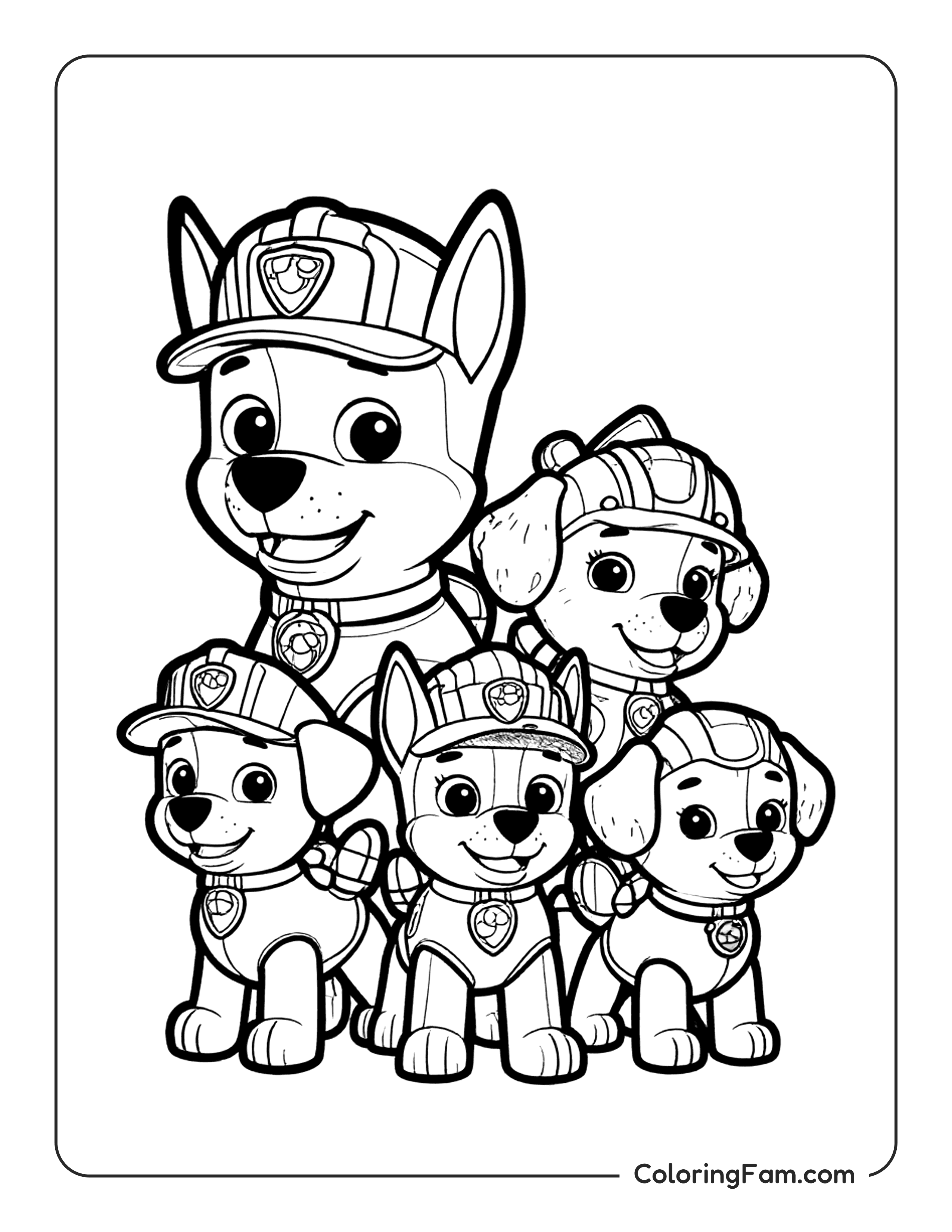 Paw Patrol Pups Lined Up Ready For Action coloring page