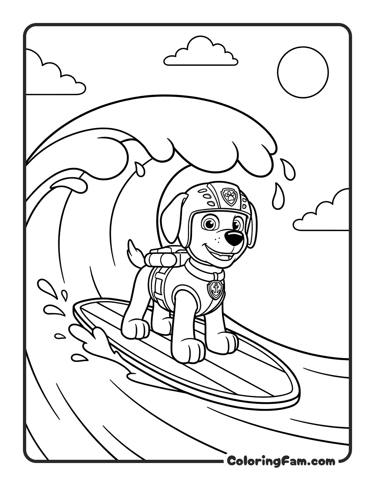 Zuma Surfing A Big Wave On The Ocean coloring page