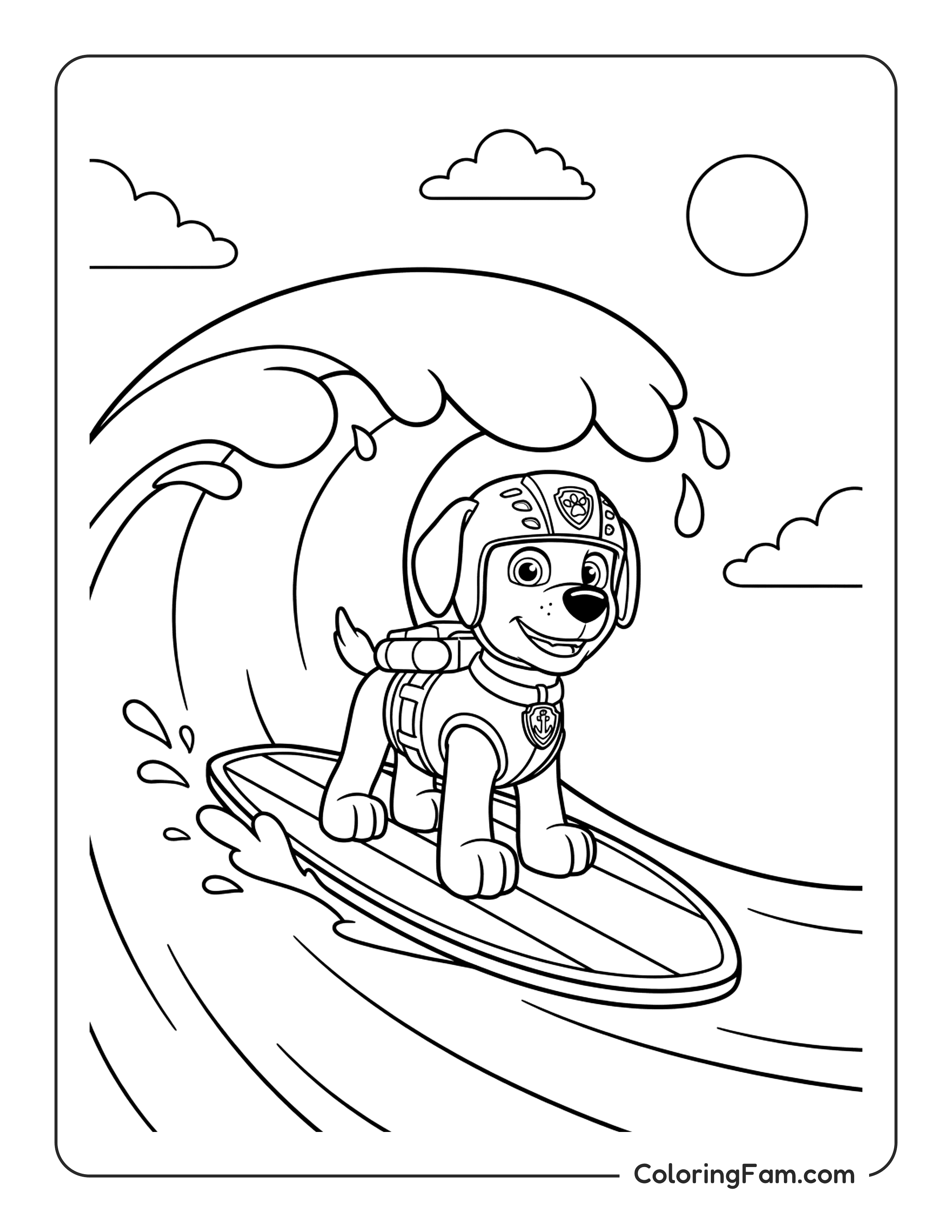 Zuma Surfing A Big Wave On The Ocean coloring page