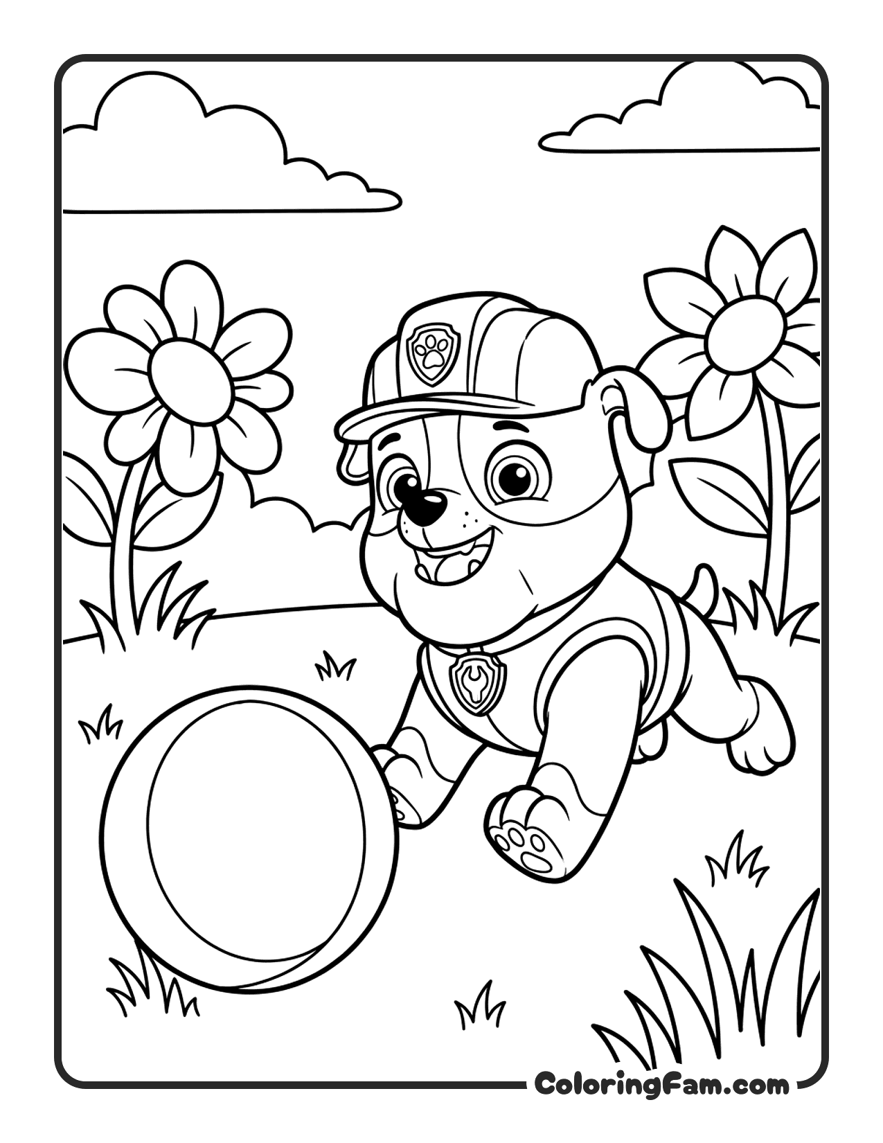 Rubble Playing Fetch With A Ball coloring page