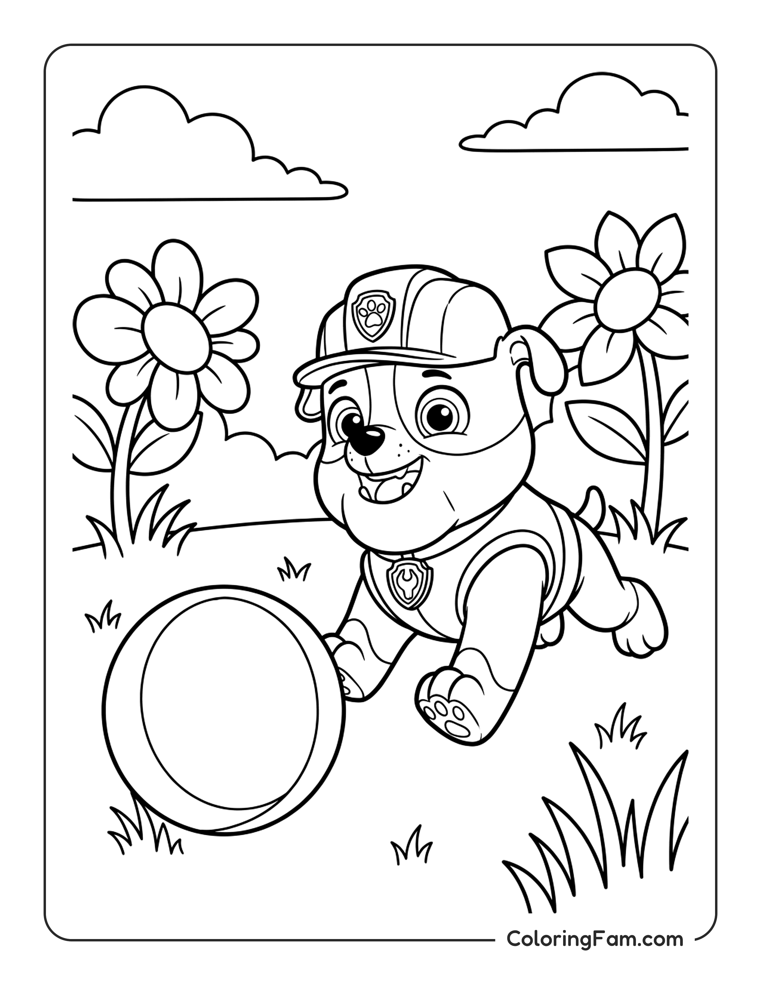 Rubble Playing Fetch With A Ball coloring page