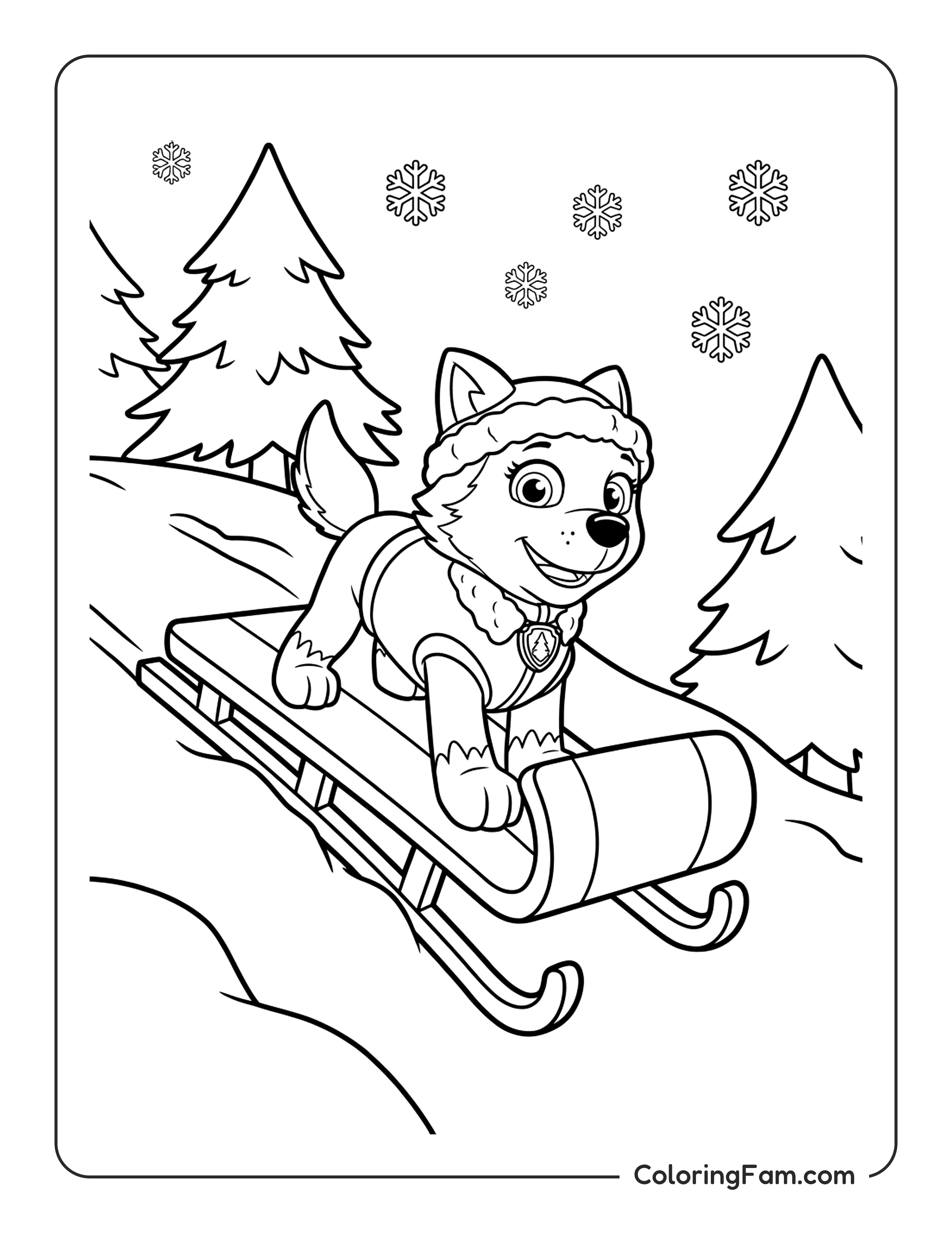 Everest On Sled coloring page