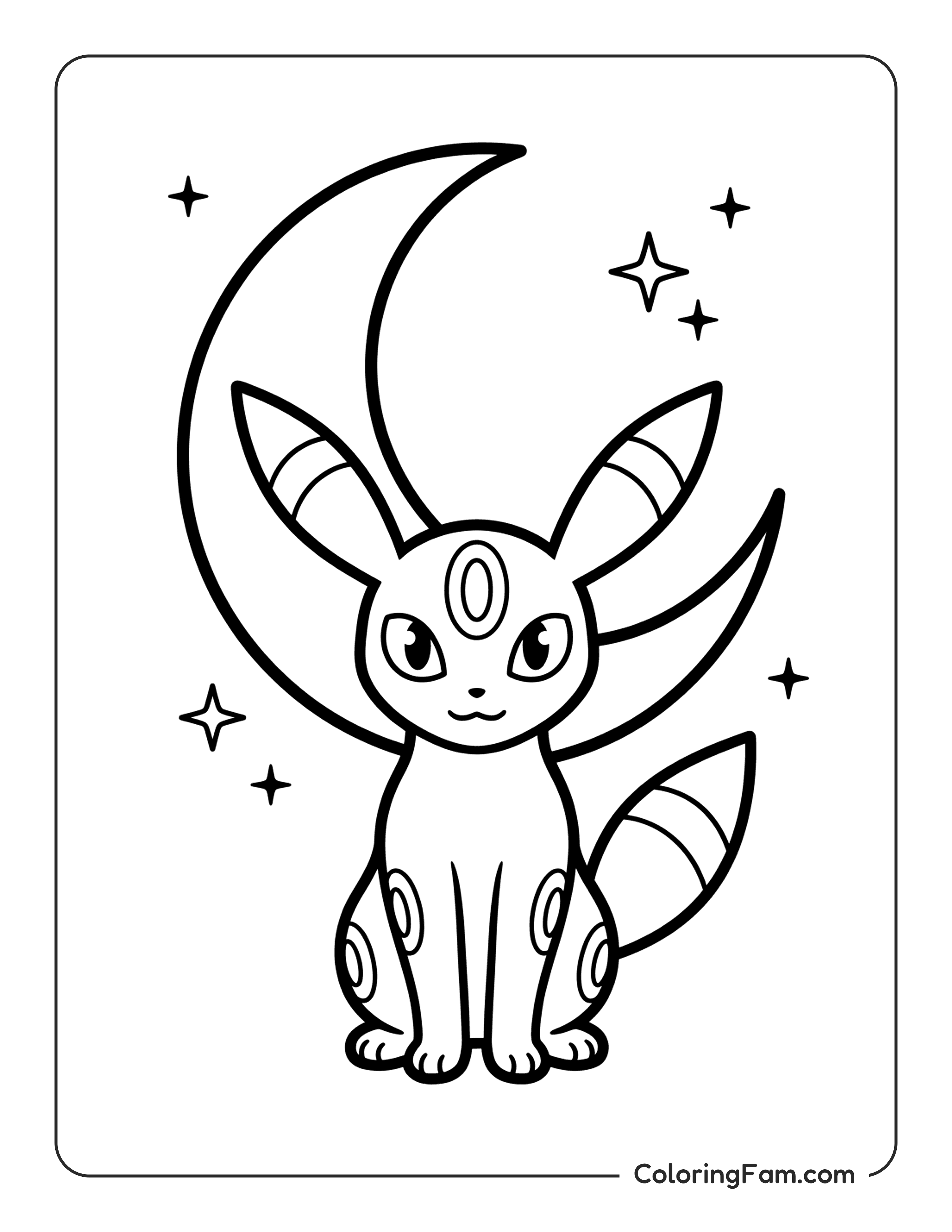 Umbreon Sitting Under A Crescent Moon coloring page