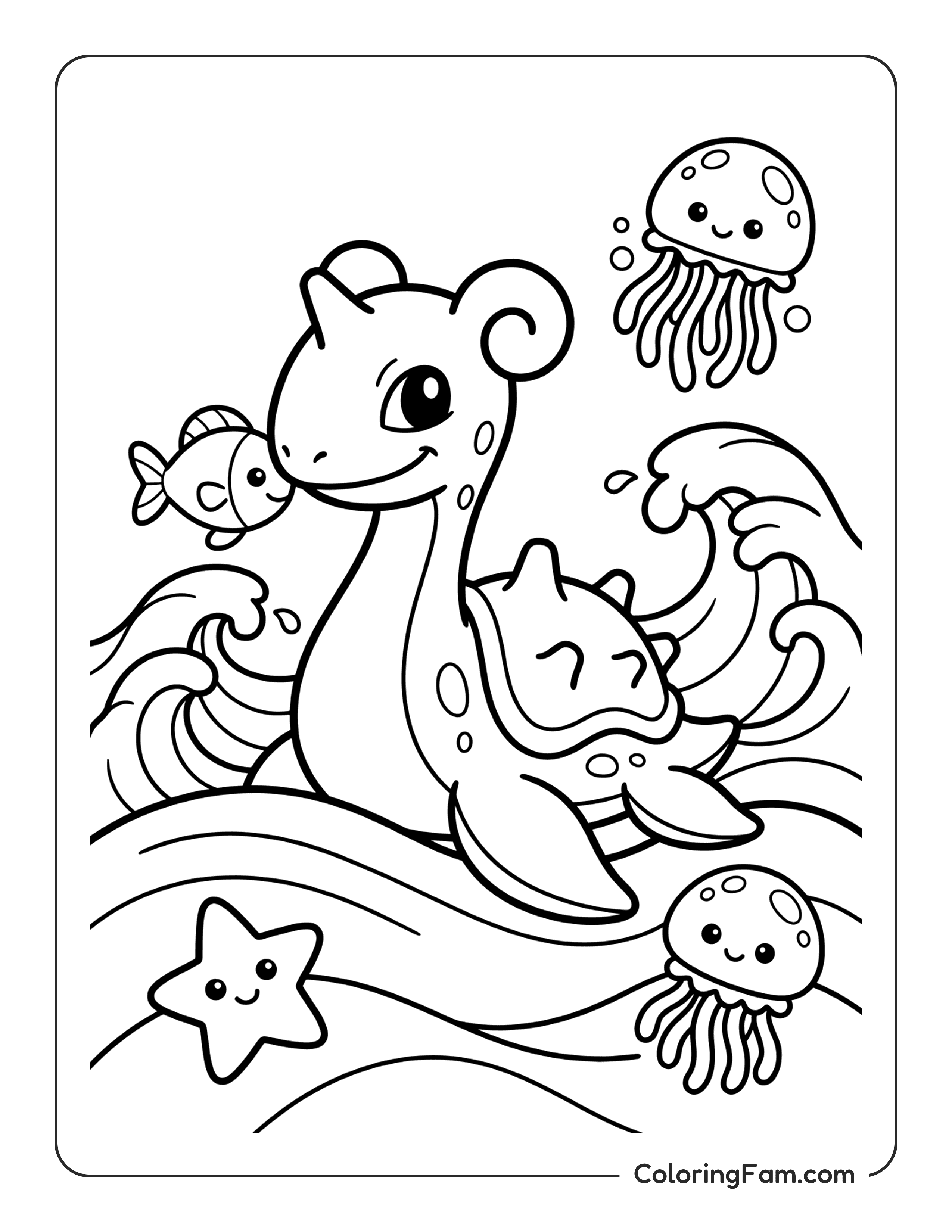 Lapras Swimming Peacefully In The Ocean coloring page
