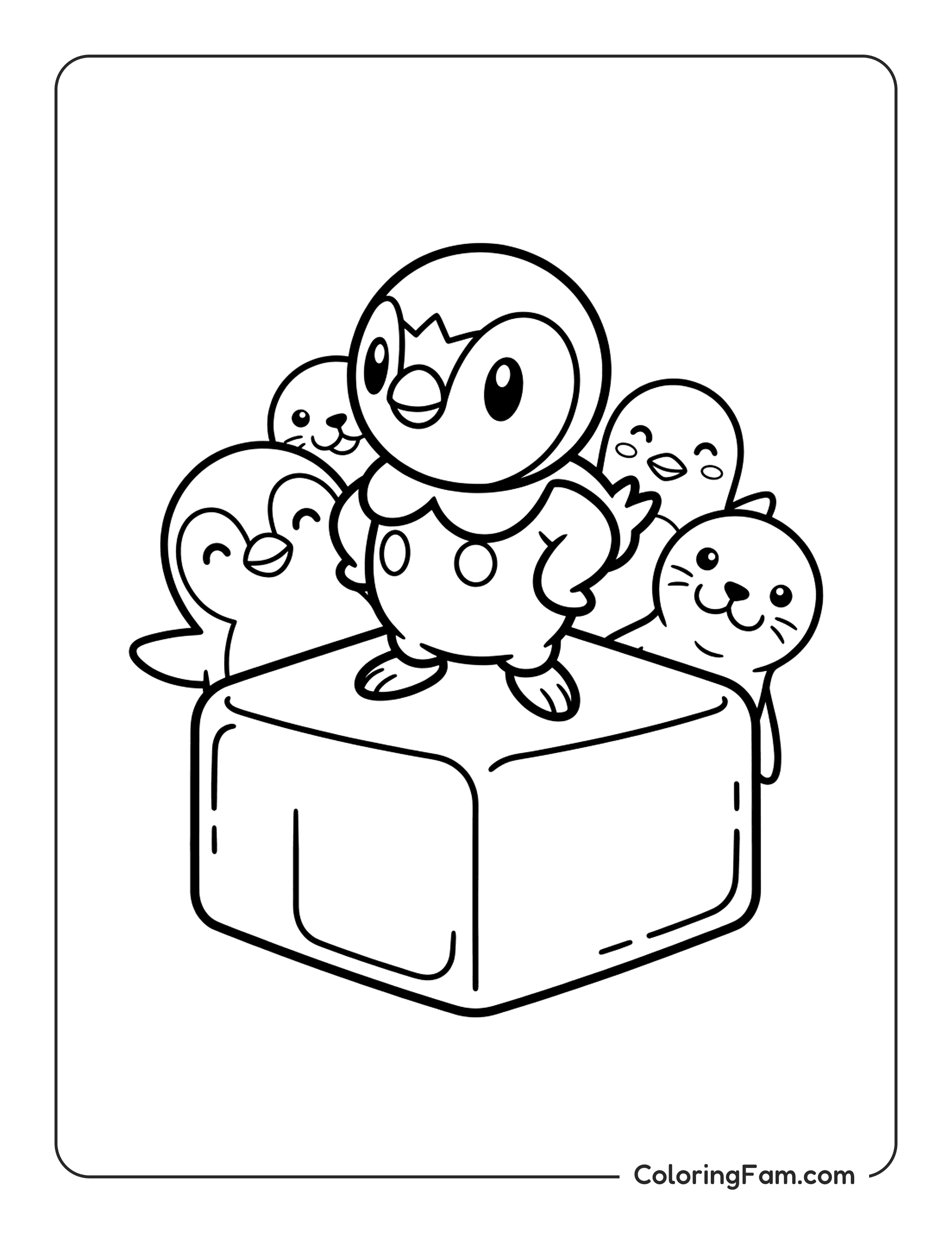 Piplup Standing Proudly On An Ice Block coloring page